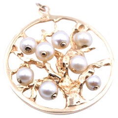 14 Karat Yellow Gold Pearl Tree of Life Pendant