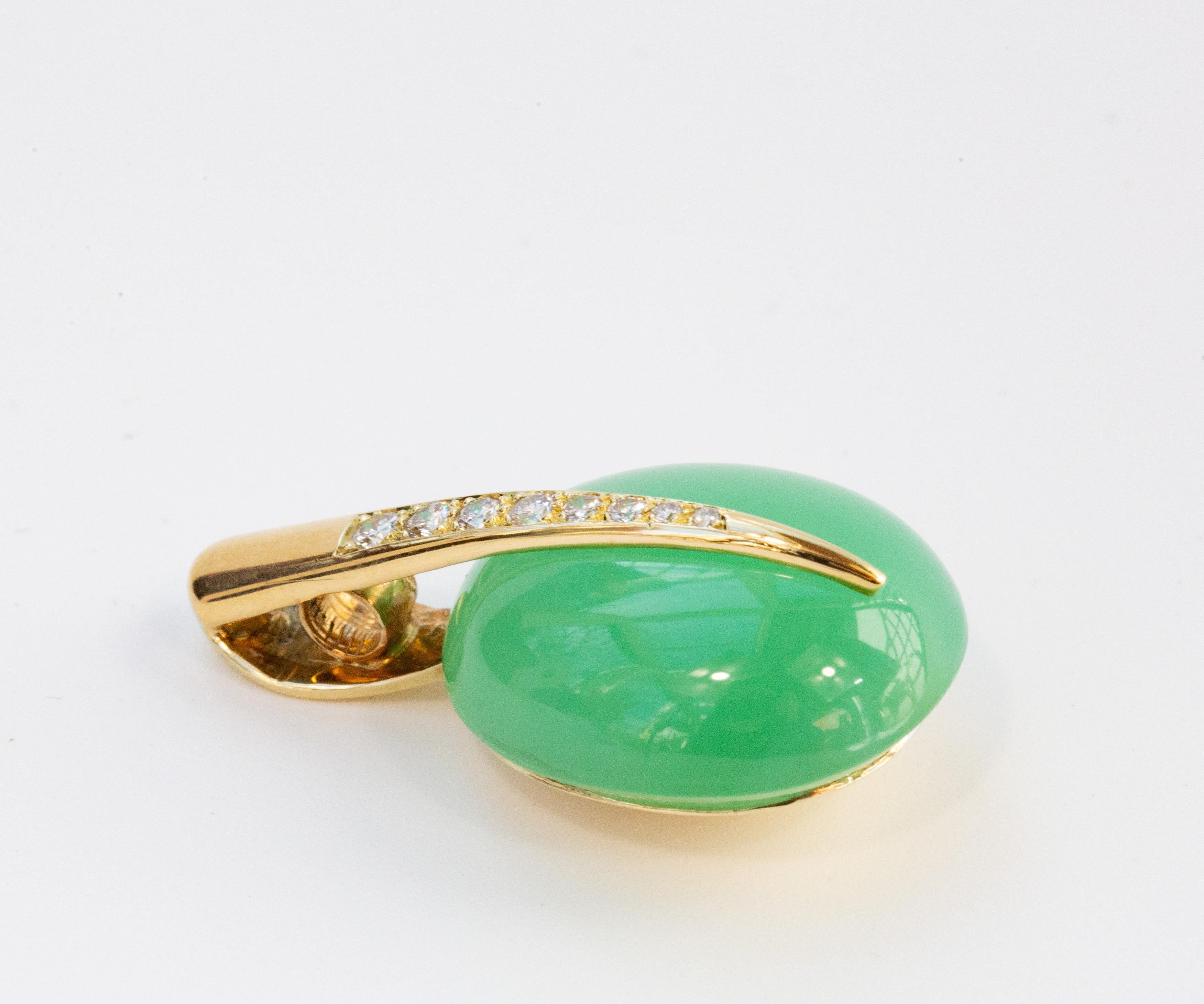 Pendentif en or jaune 14 carats avec chrysophrase et diamants Bon état - En vente à Arnhem, NL