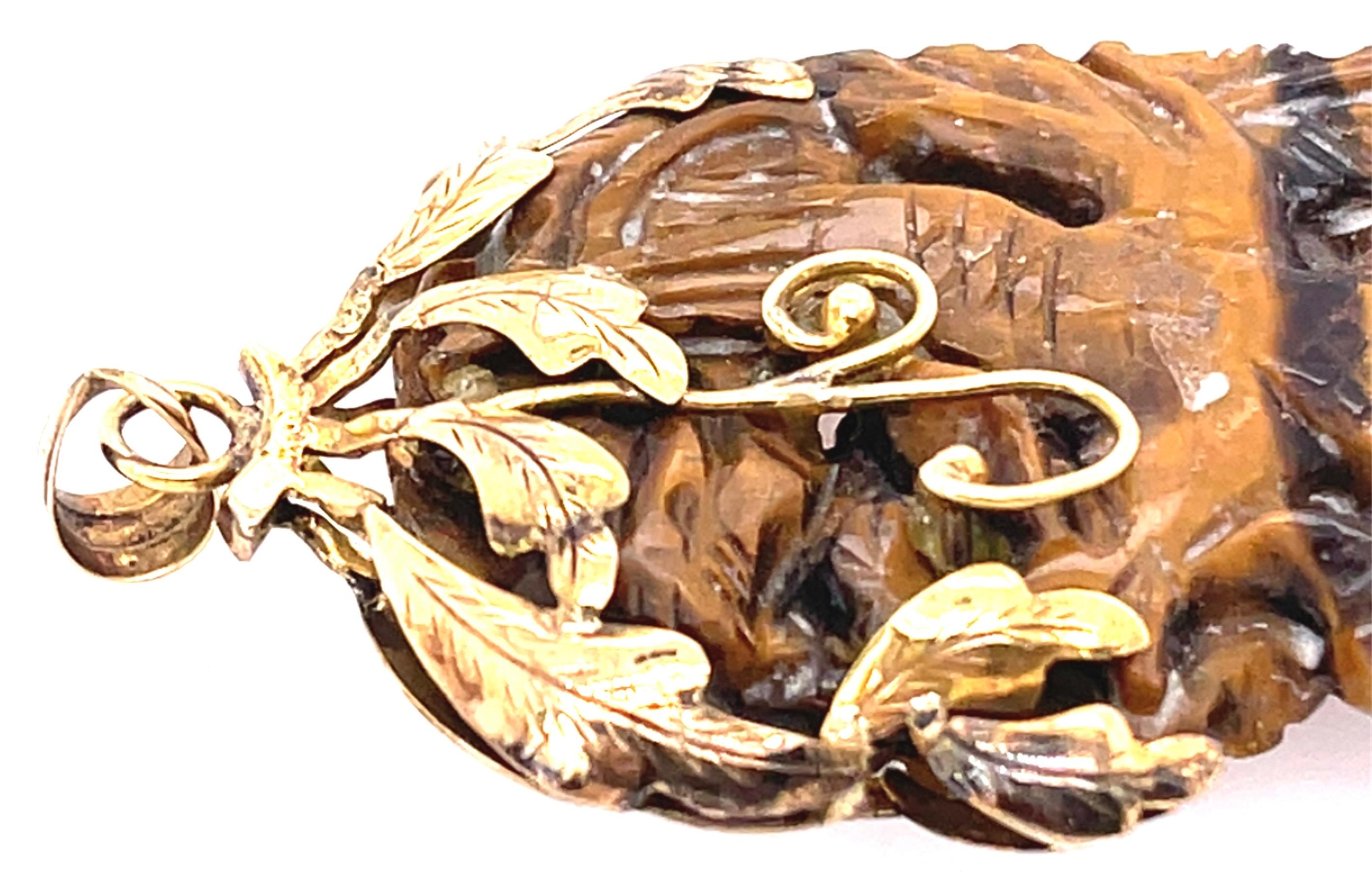 Women's or Men's 14 Karat Yellow Gold Pendant with Semi Precious Stone For Sale