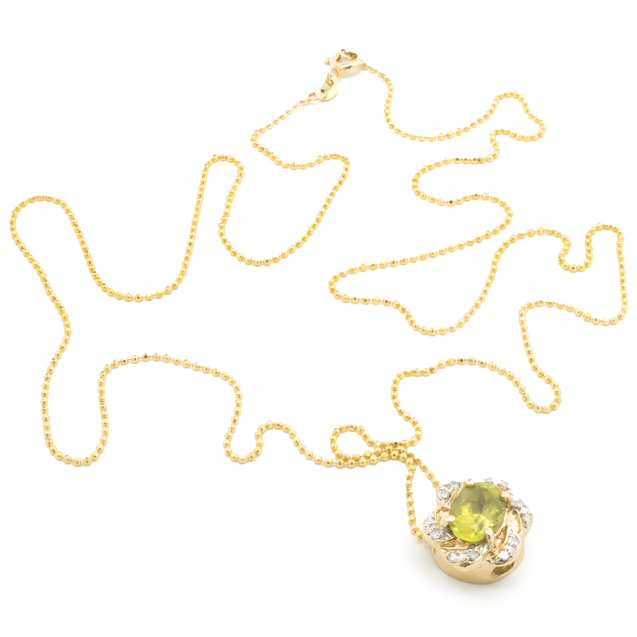 14 Karat Yellow Gold Peridot and Diamond Pendant In Excellent Condition For Sale In Scottsdale, AZ