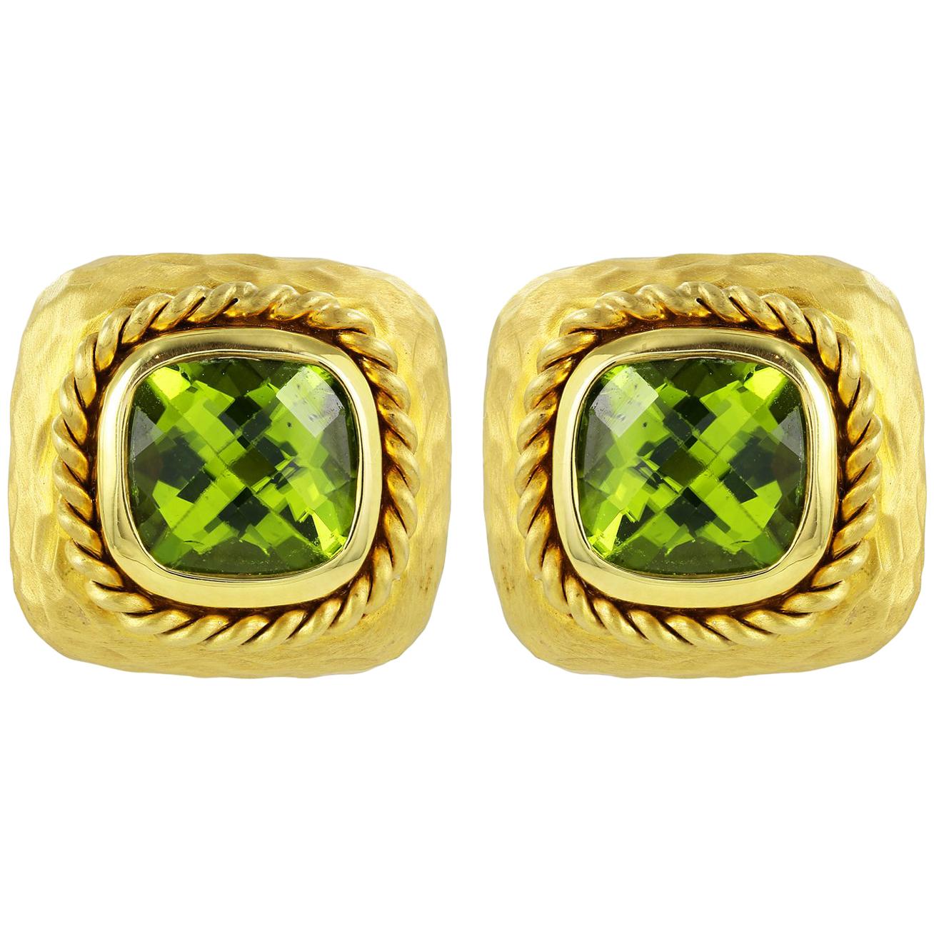14 Karat Yellow Gold Peridot Clip Earrings For Sale