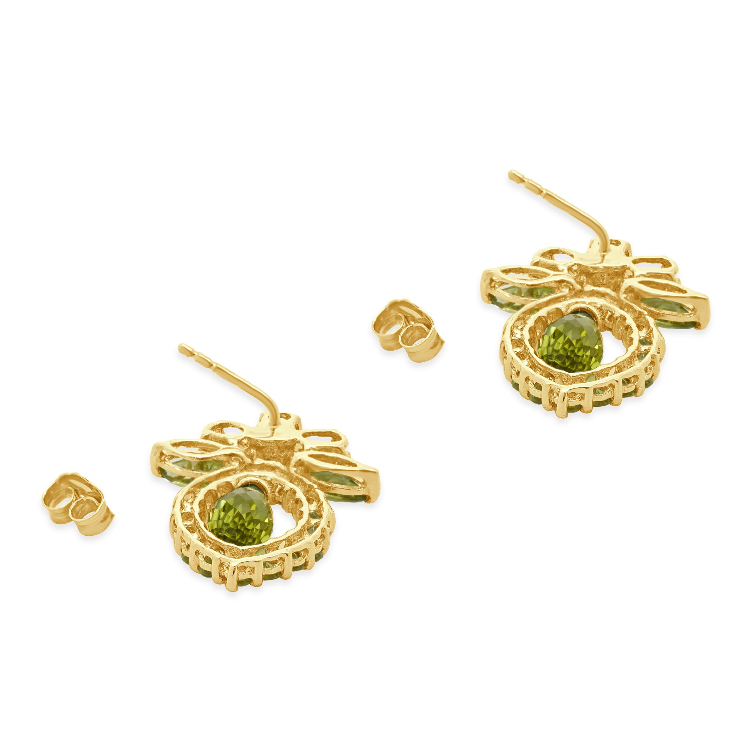 Mixed Cut 14 Karat Yellow Gold Peridot Drop Earrings For Sale
