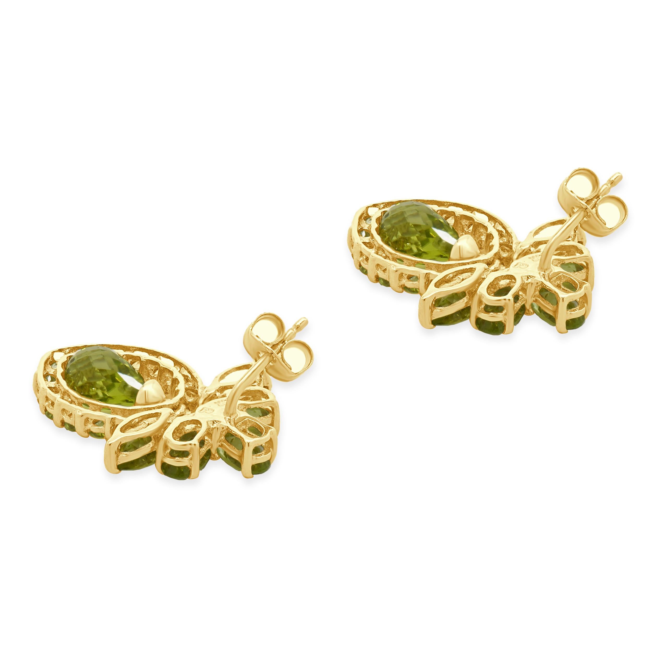 14 Karat Yellow Gold Peridot Drop Earrings In Excellent Condition For Sale In Scottsdale, AZ
