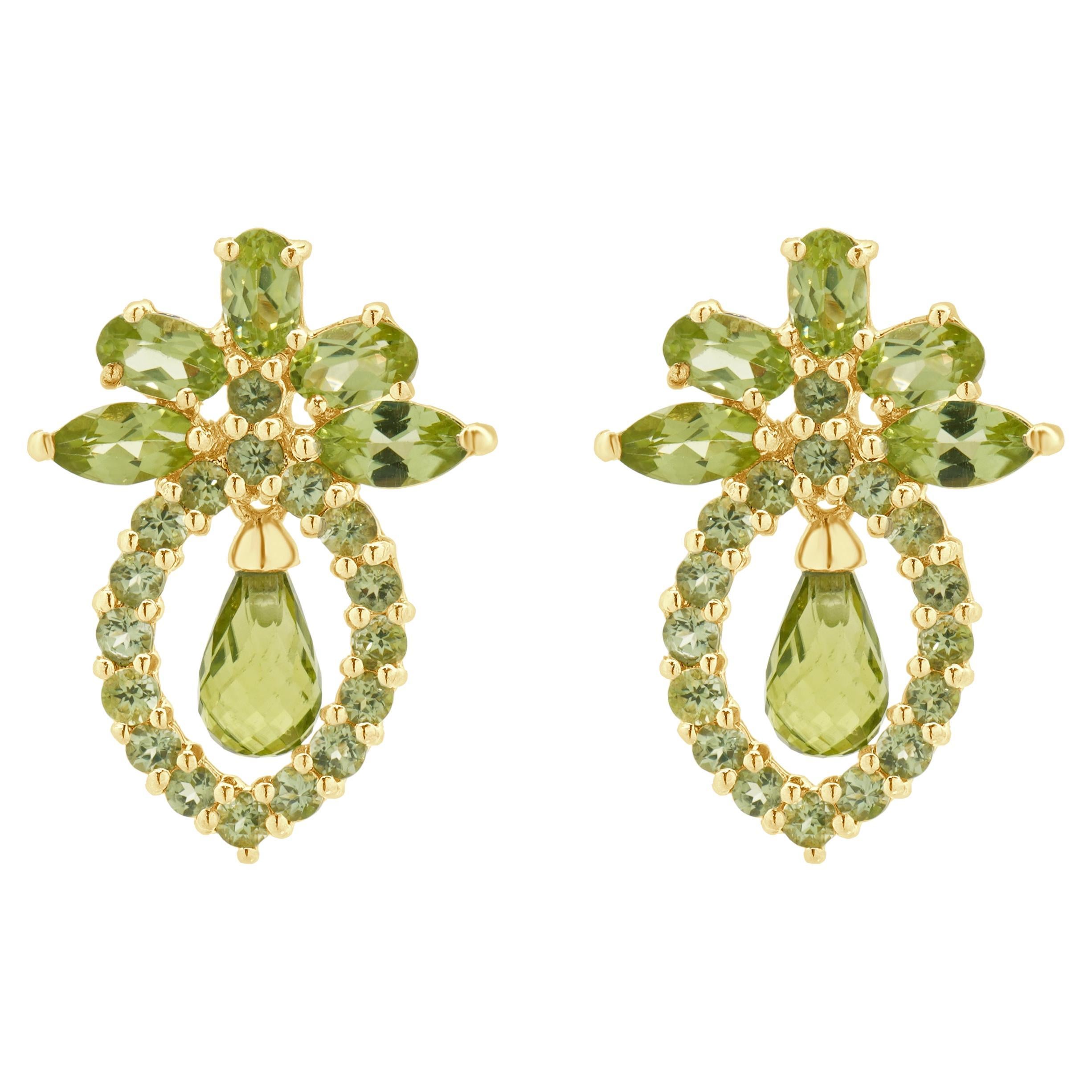14 Karat Yellow Gold Peridot Drop Earrings