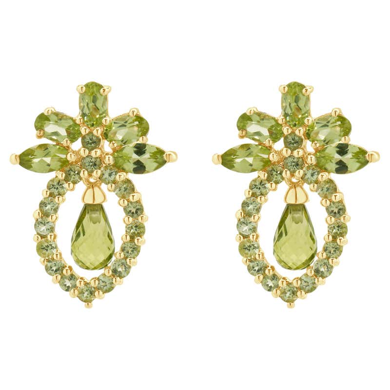 Silvia Furmanovich 18K Gold Peridot Diamond Marquetry Drop Earrings For ...