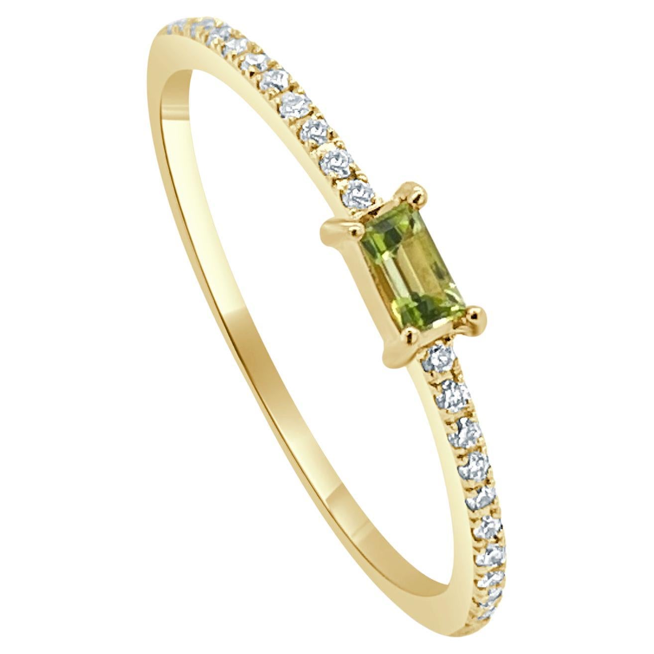 14 Karat Yellow Gold Peridot Stackable Birthstone Ring Band, August For Sale