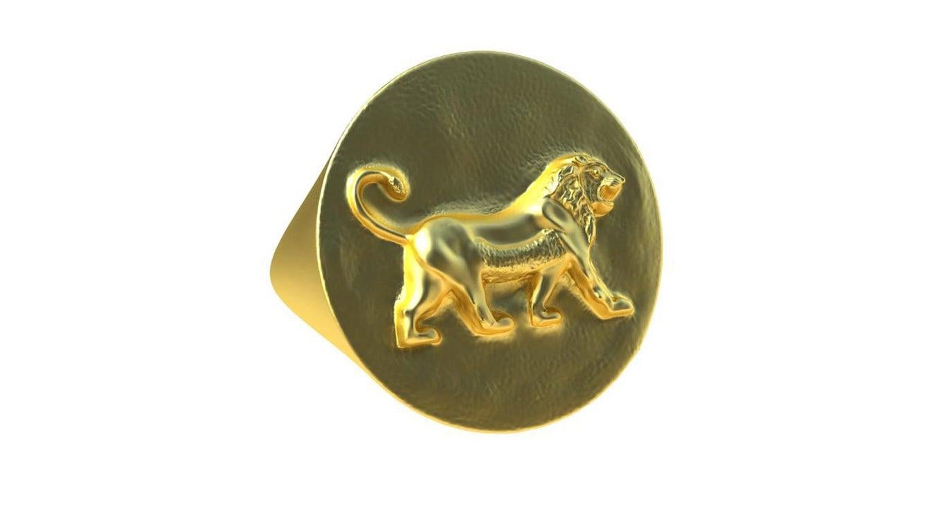 En vente :  Bague sigillaire en or jaune 14 carats représentant un lion de Persepolis 2