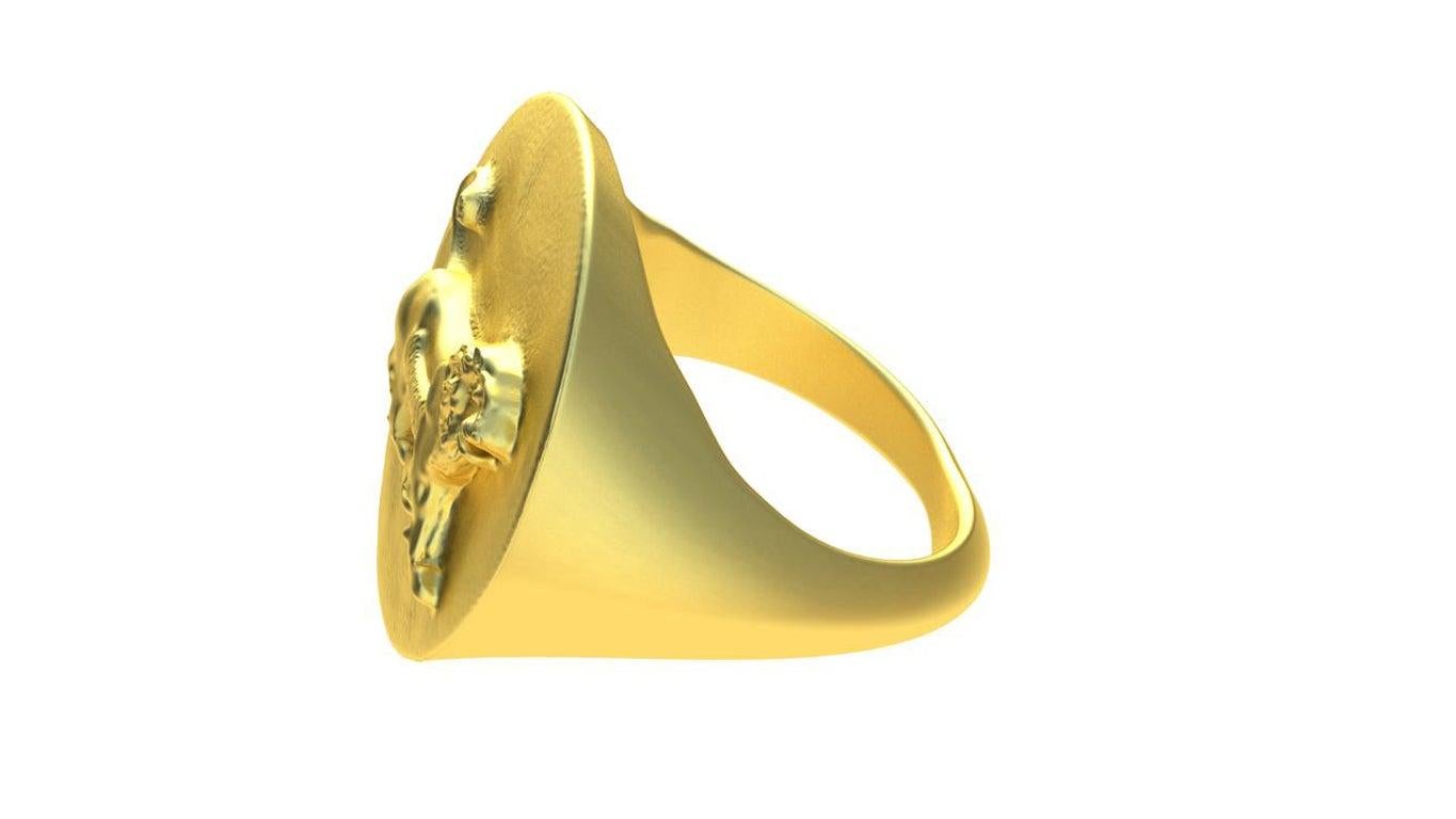 For Sale:  14 Karat Yellow Gold Persepolis Lion Signet Ring 4