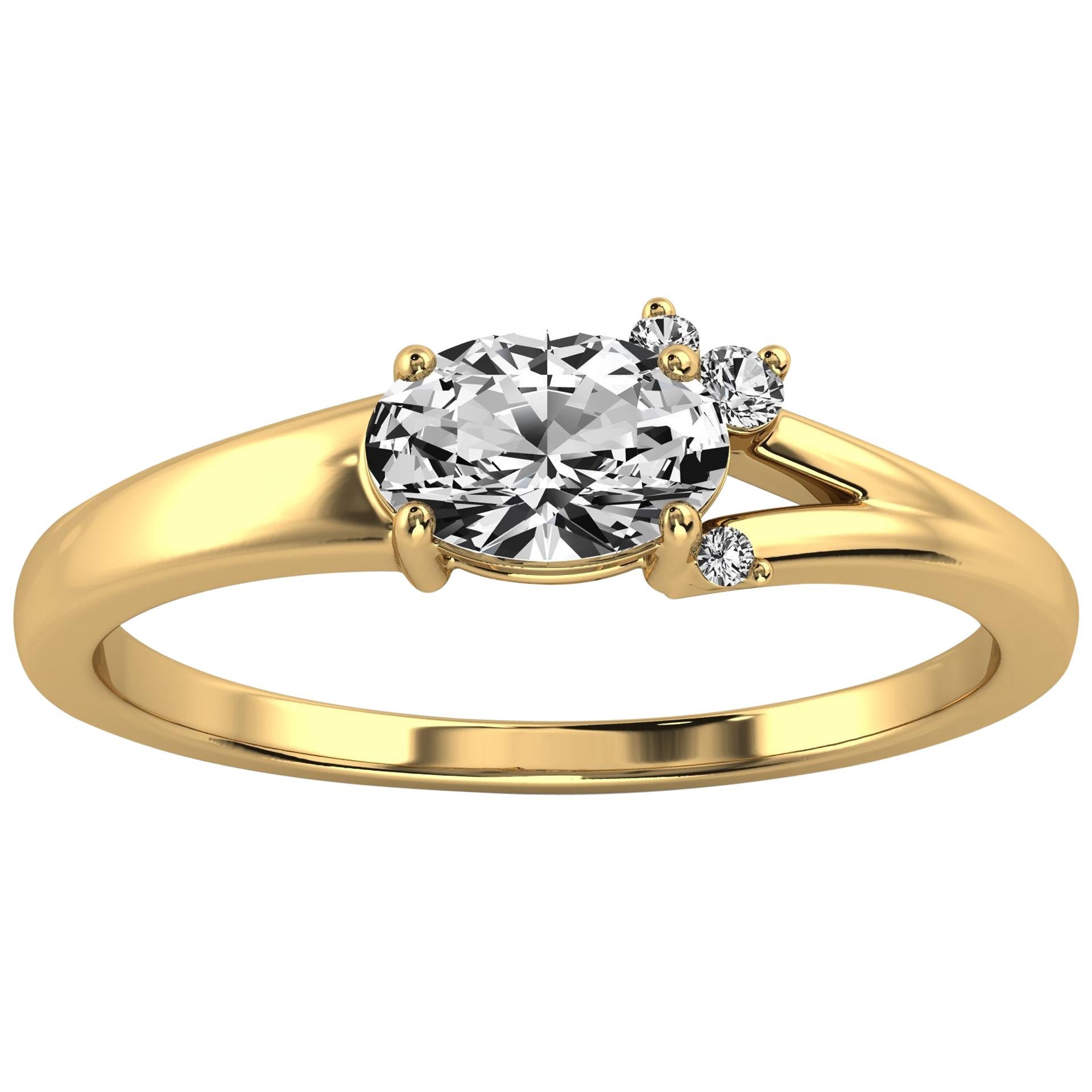 14 Karat Yellow Gold Petite Earthy Organic Design Diamond Ring Center, 1/2 Carat For Sale