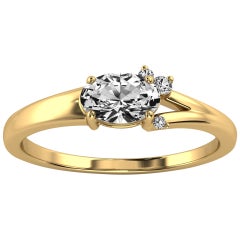14 Karat Yellow Gold Petite Earthy Organic Design Diamond Ring Center, 1/2 Carat