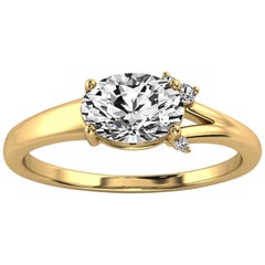 14 Karat Yellow Gold Petite Earthy Organic Design Diamond Ring Center, 3/4 Carat