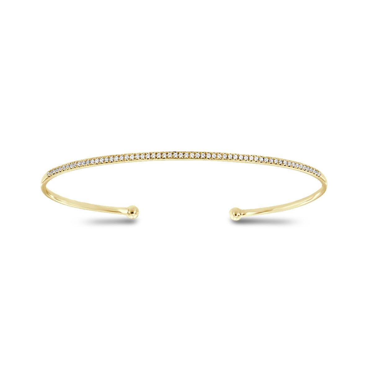 This petite flex bangle features one row of round brilliant diamonds micro-prong-set. It is stackable and fun to wear daily. Experience the difference!

Product details: 

Center Gemstone Type: NATURAL DIAMOND
Center Gemstone Color: WHITE
Center