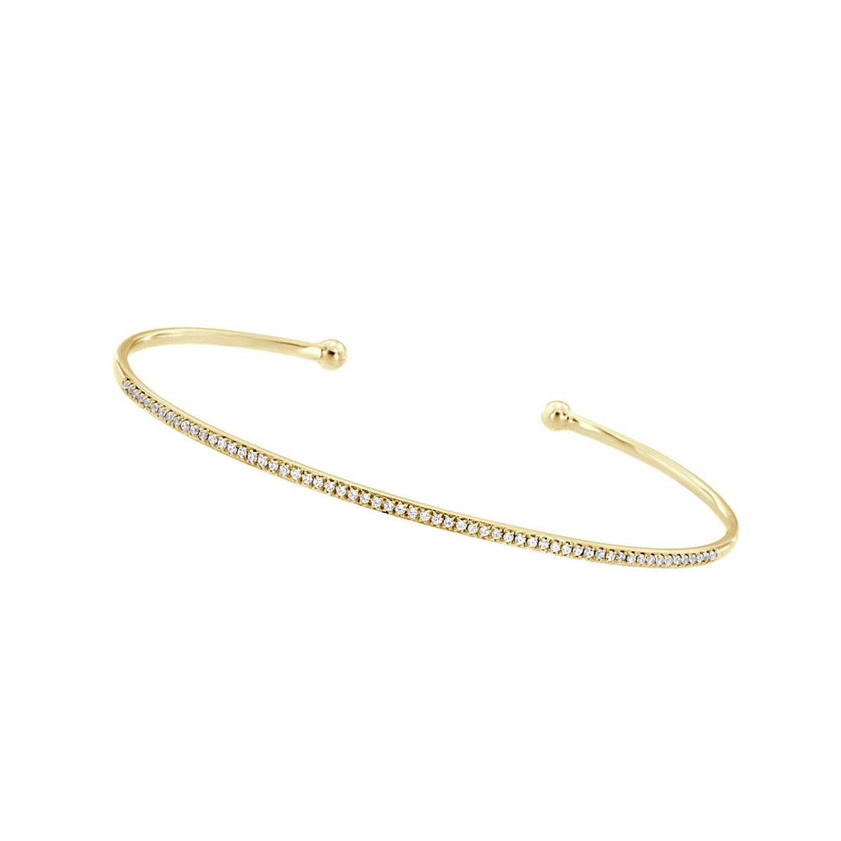 14 Karat Yellow Gold Petite Flex Cuff Diamond Bangle Bracelet '1/5 Carat' In New Condition For Sale In San Francisco, CA