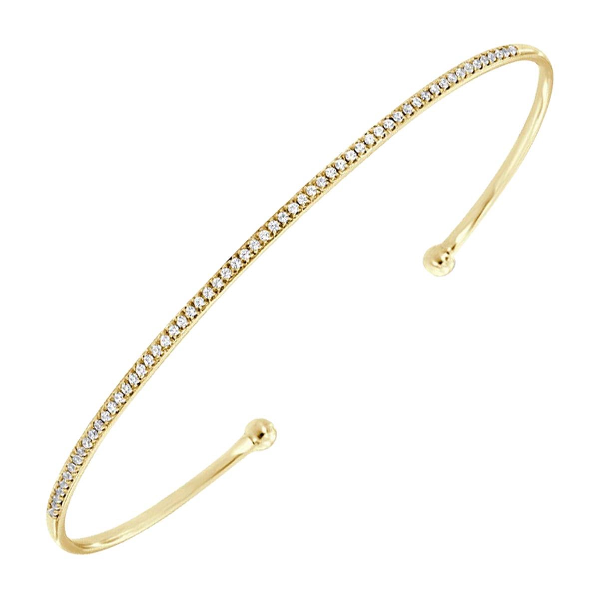 14 Karat Yellow Gold Petite Flex Cuff Diamond Bangle Bracelet '1/5 Carat' For Sale