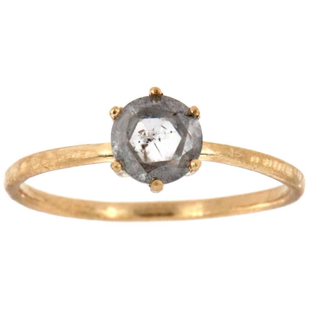 14 Karat Yellow Gold Petite Odera Rose Cut Diamond Ring 'Center-0.62 Carat' For Sale