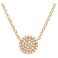 14 Karat Yellow Gold Petite Pave Diamond Disc Necklace