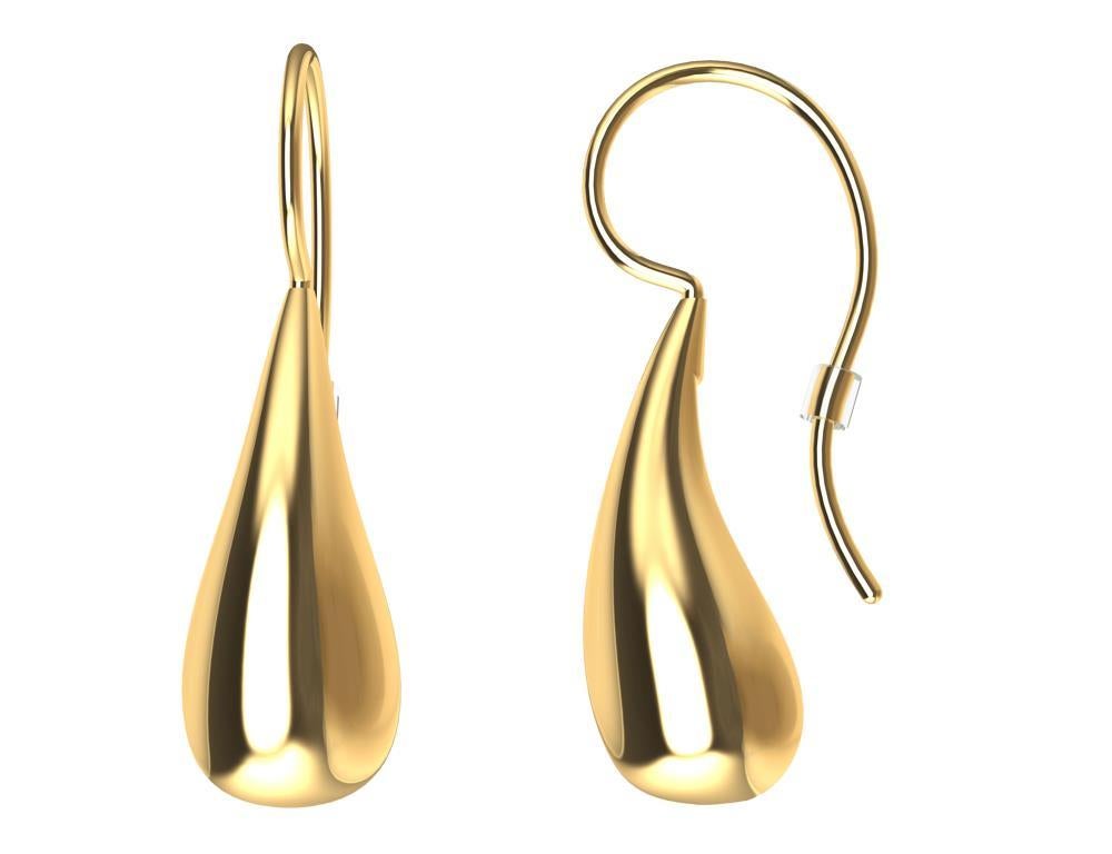 14 Karat Yellow Gold Petite Teardrop Drop Earrings, Simplicity in a complex world.  Designing for Tiffany & Co. helped me boil design down to the essence of a shape. These petite teardrops are hollow and 3d printed individually, no molds are used