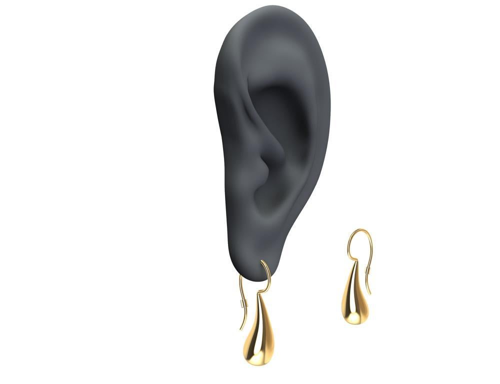 14 Karat Yellow Gold Petite Teardrop Drop Earrings For Sale 1