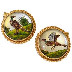 14 Karat Yellow Gold Pheasant Bird Cufflinks