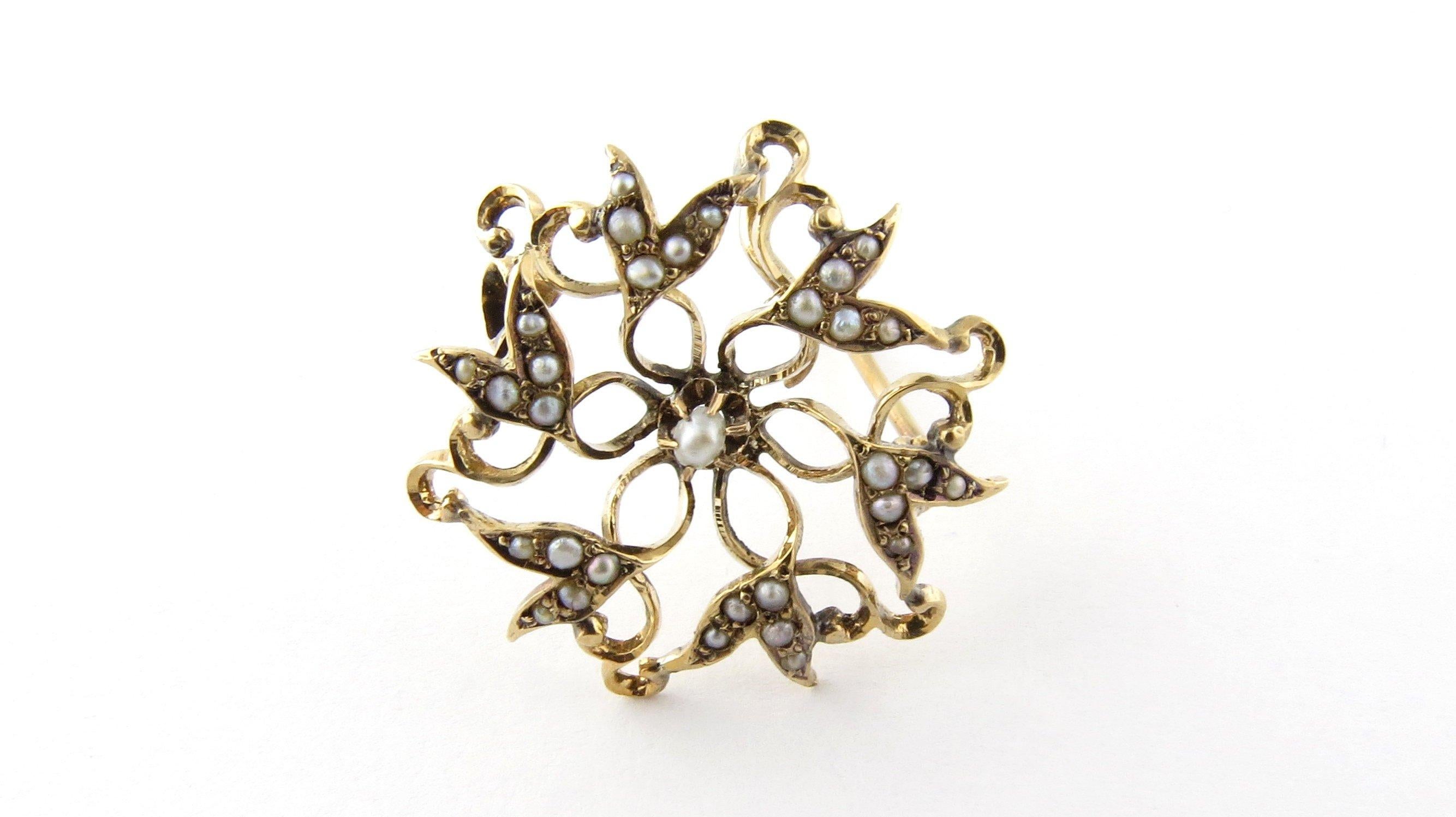 14 Karat Yellow Gold Pin with Seed Pearls 2