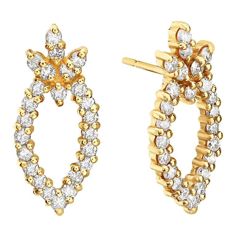 14 Karat Yellow Gold Pineapple Shape Diamond Earring