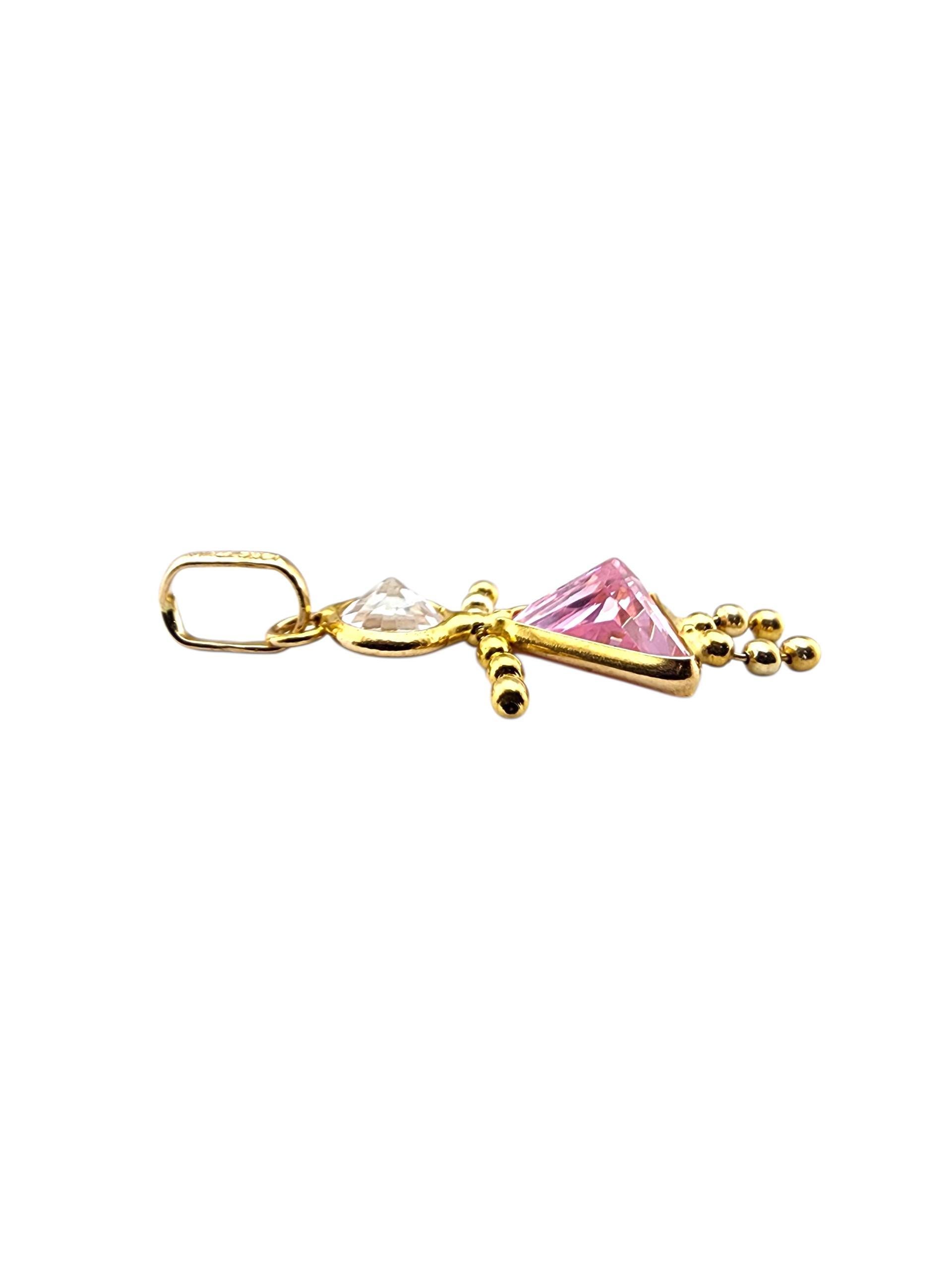 Pendentif fille en or jaune 14 carats avec pierre de naissance rose #23182 Bon état - En vente à Washington Depot, CT
