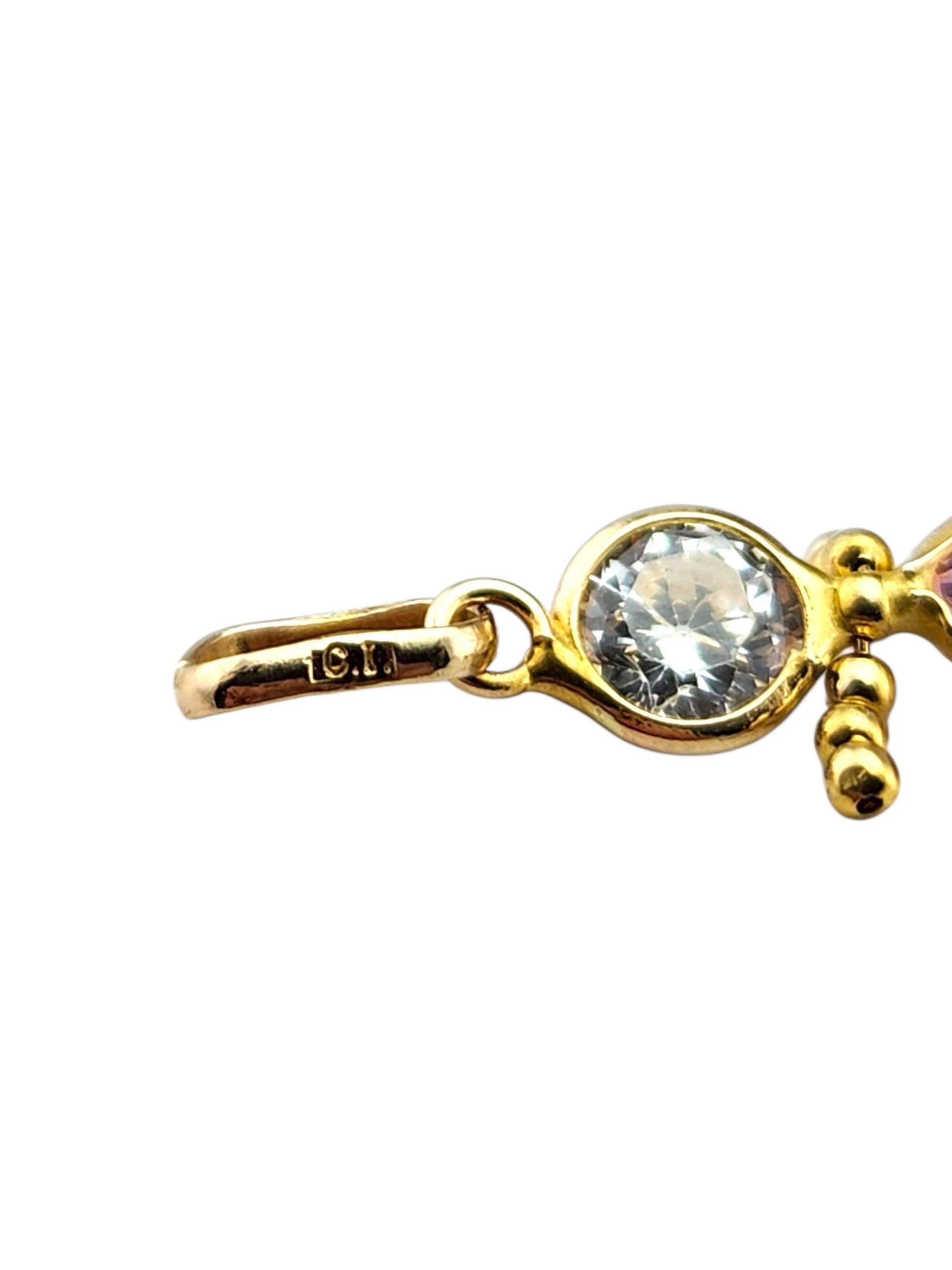 Pendentif fille en or jaune 14 carats avec pierre de naissance rose #23182 en vente 1