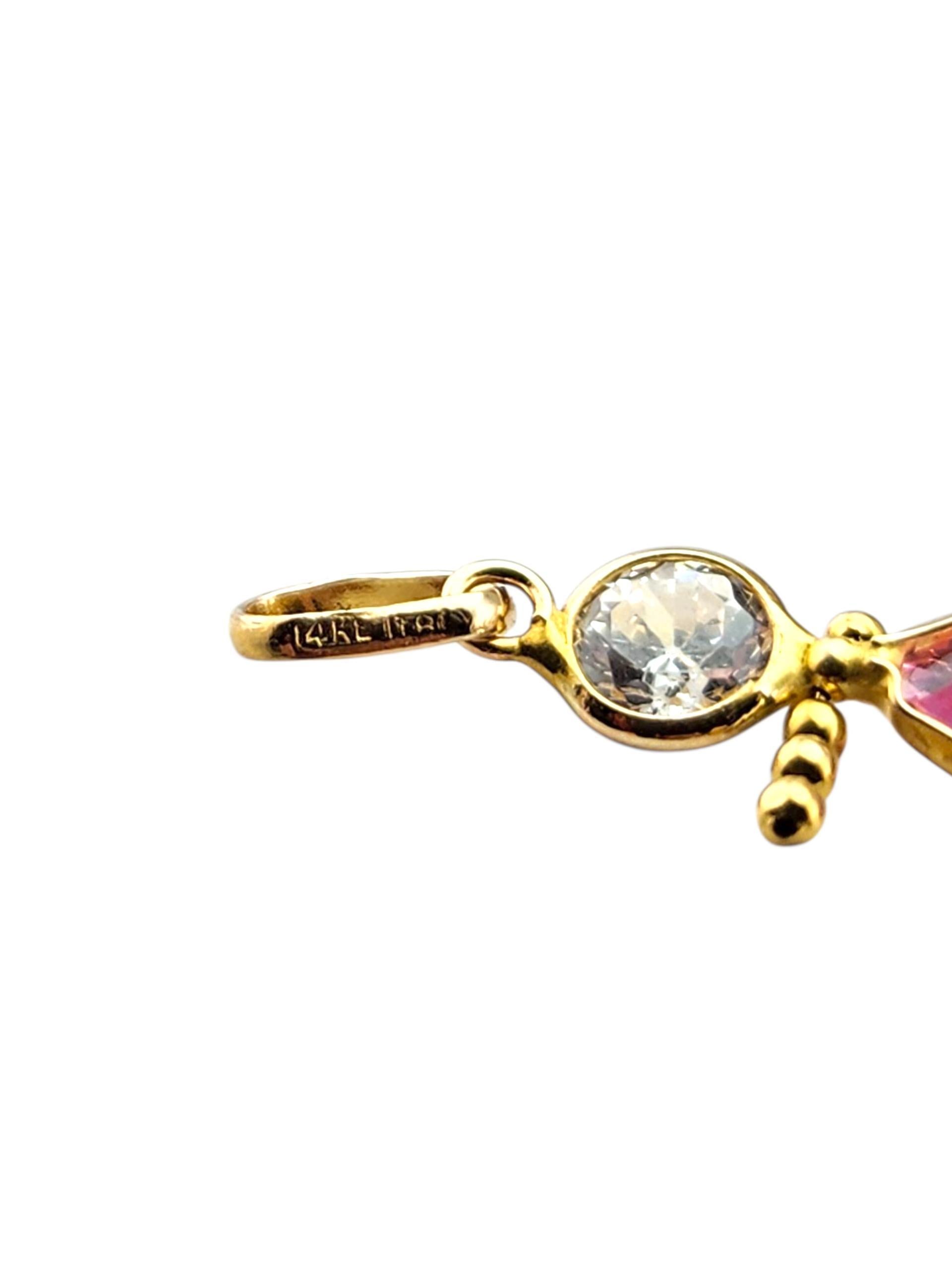 Pendentif fille en or jaune 14 carats avec pierre de naissance rose #23182 en vente 2