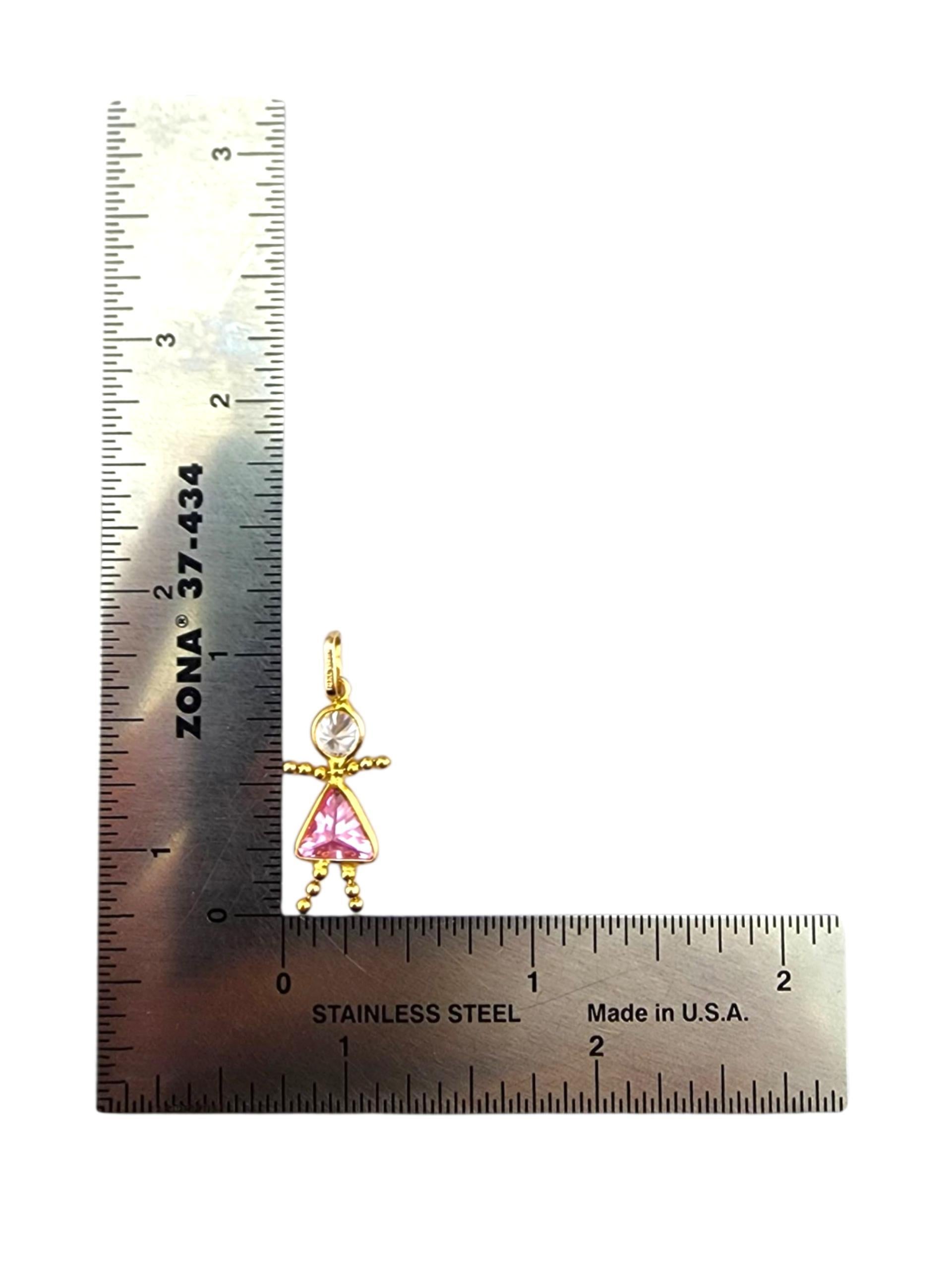 Pendentif fille en or jaune 14 carats avec pierre de naissance rose #23182 en vente 3