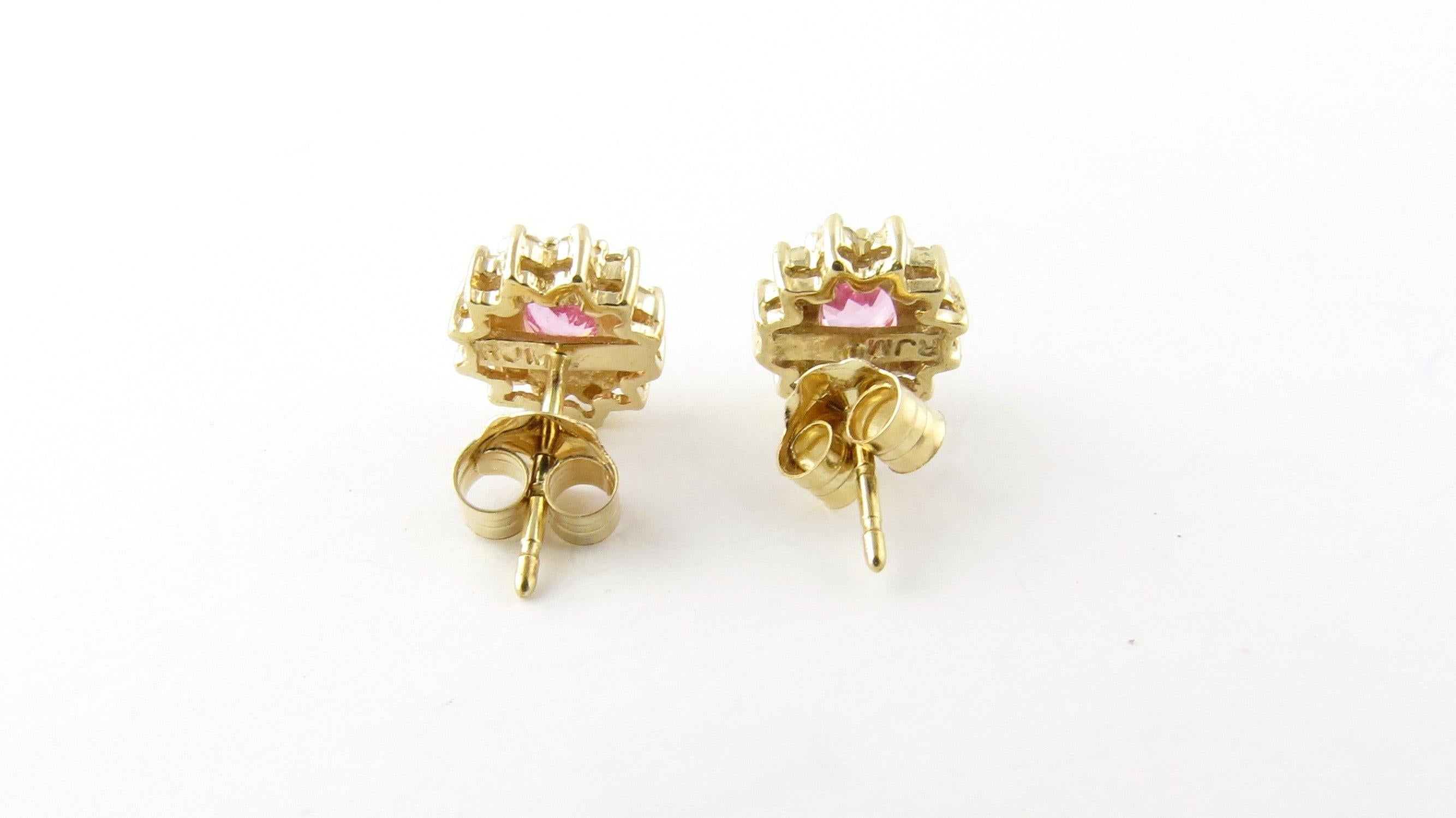 14 Karat Yellow Gold Pink Gemstone and Diamond Earrings In Good Condition In Washington Depot, CT