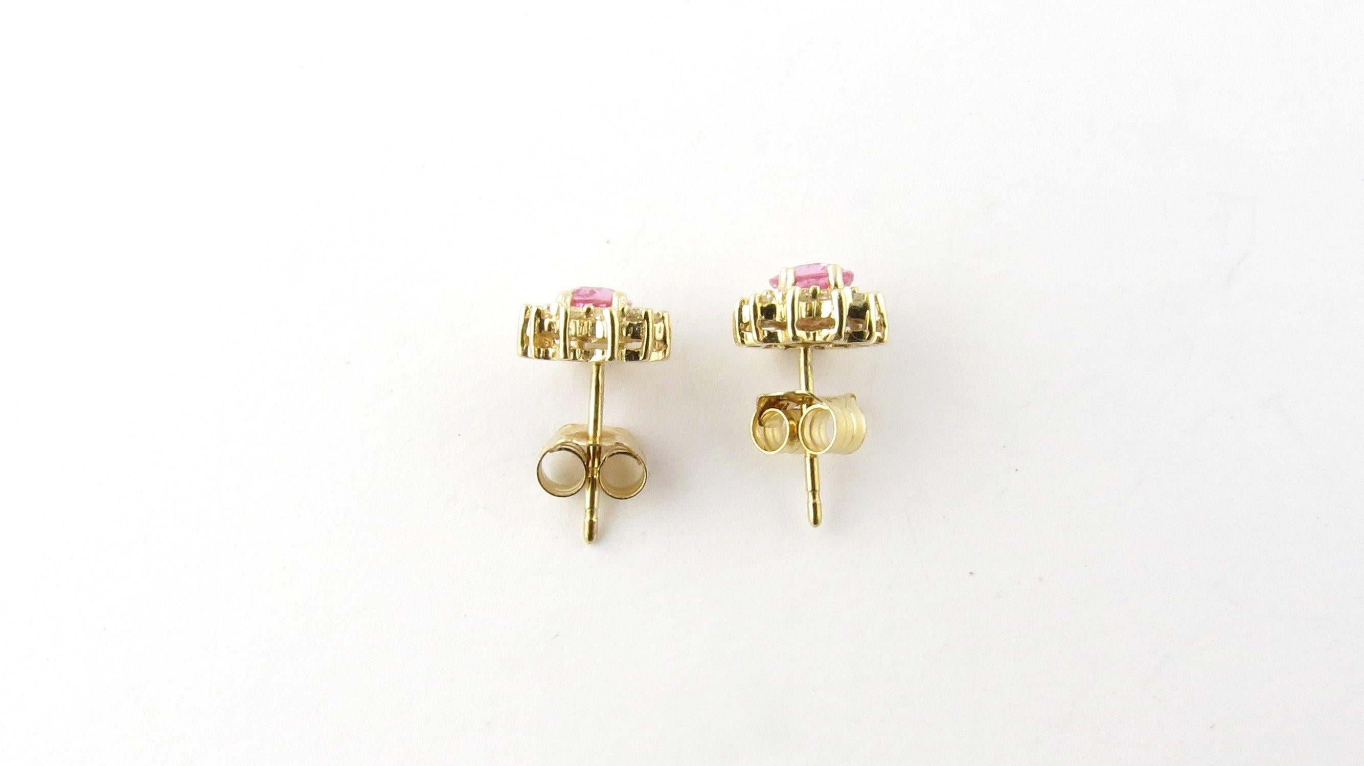 Women's 14 Karat Yellow Gold Pink Gemstone and Diamond Earrings