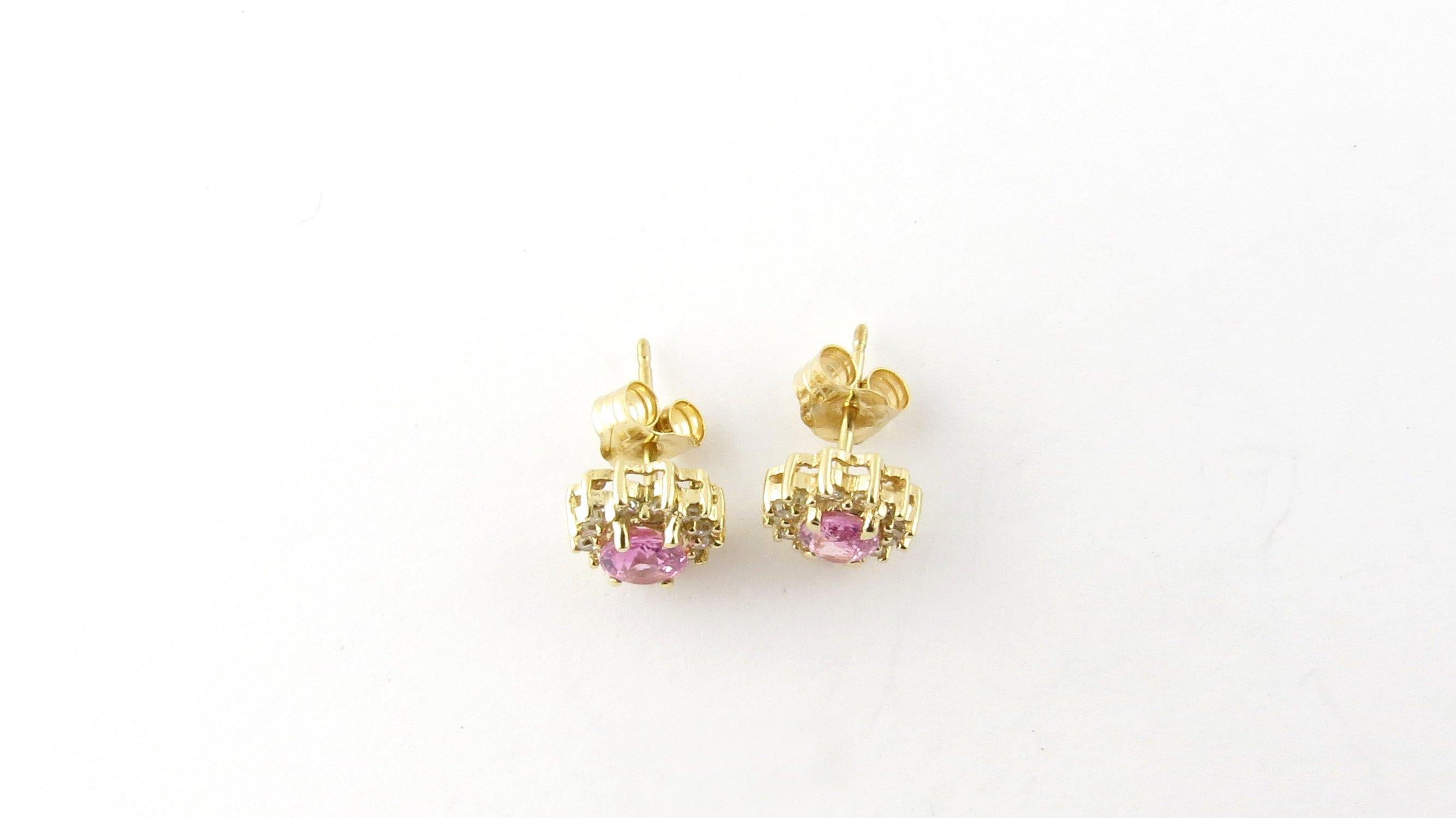 14 Karat Yellow Gold Pink Gemstone and Diamond Earrings 1