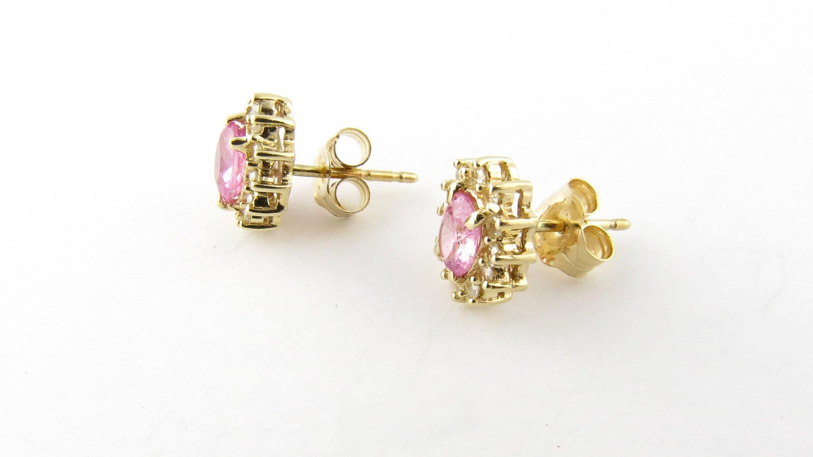 14 Karat Yellow Gold Pink Gemstone and Diamond Earrings 2