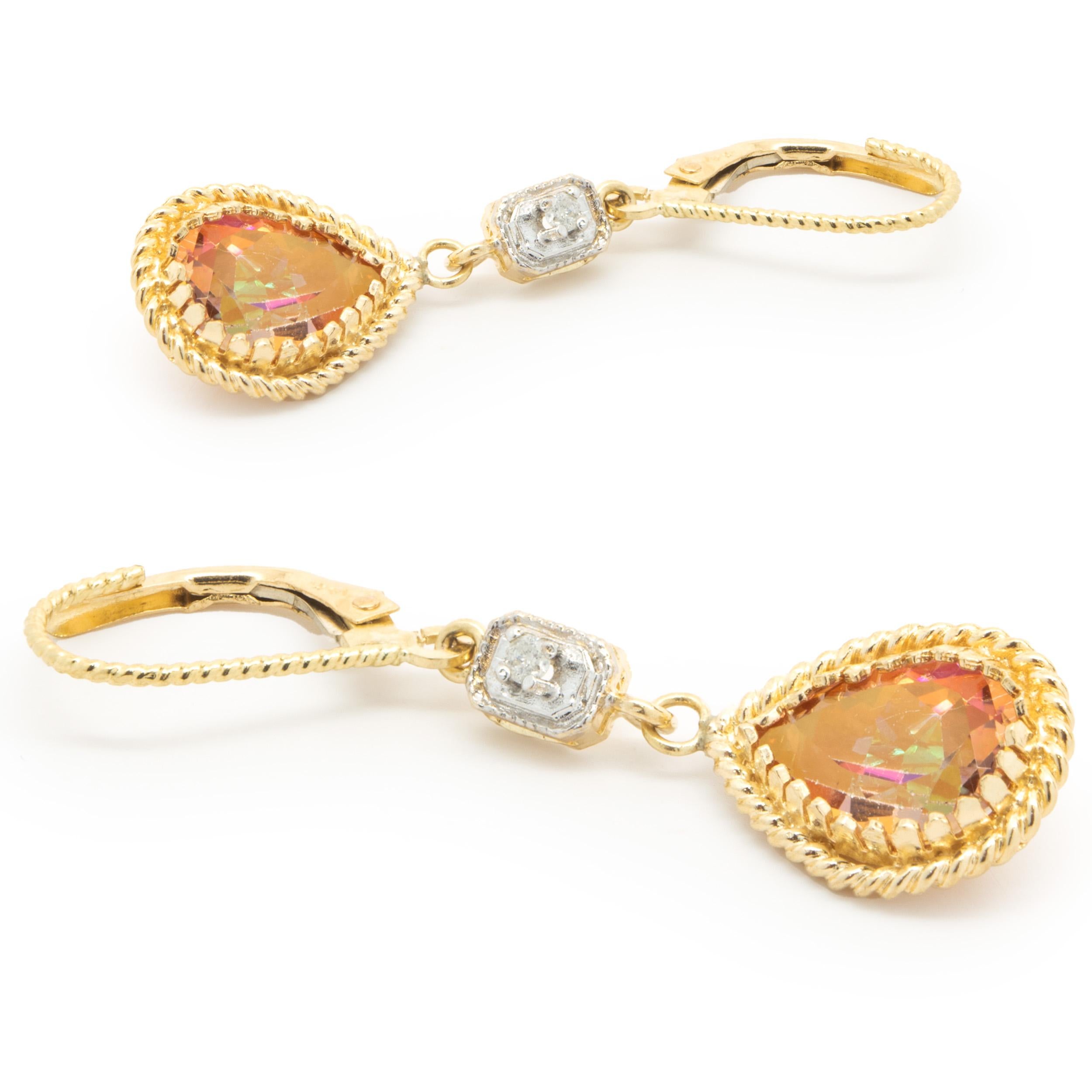 14 Karat Gelbgold Rosa Mystic Topas und Diamant-Tropfen-Ohrringe im Zustand „Hervorragend“ im Angebot in Scottsdale, AZ