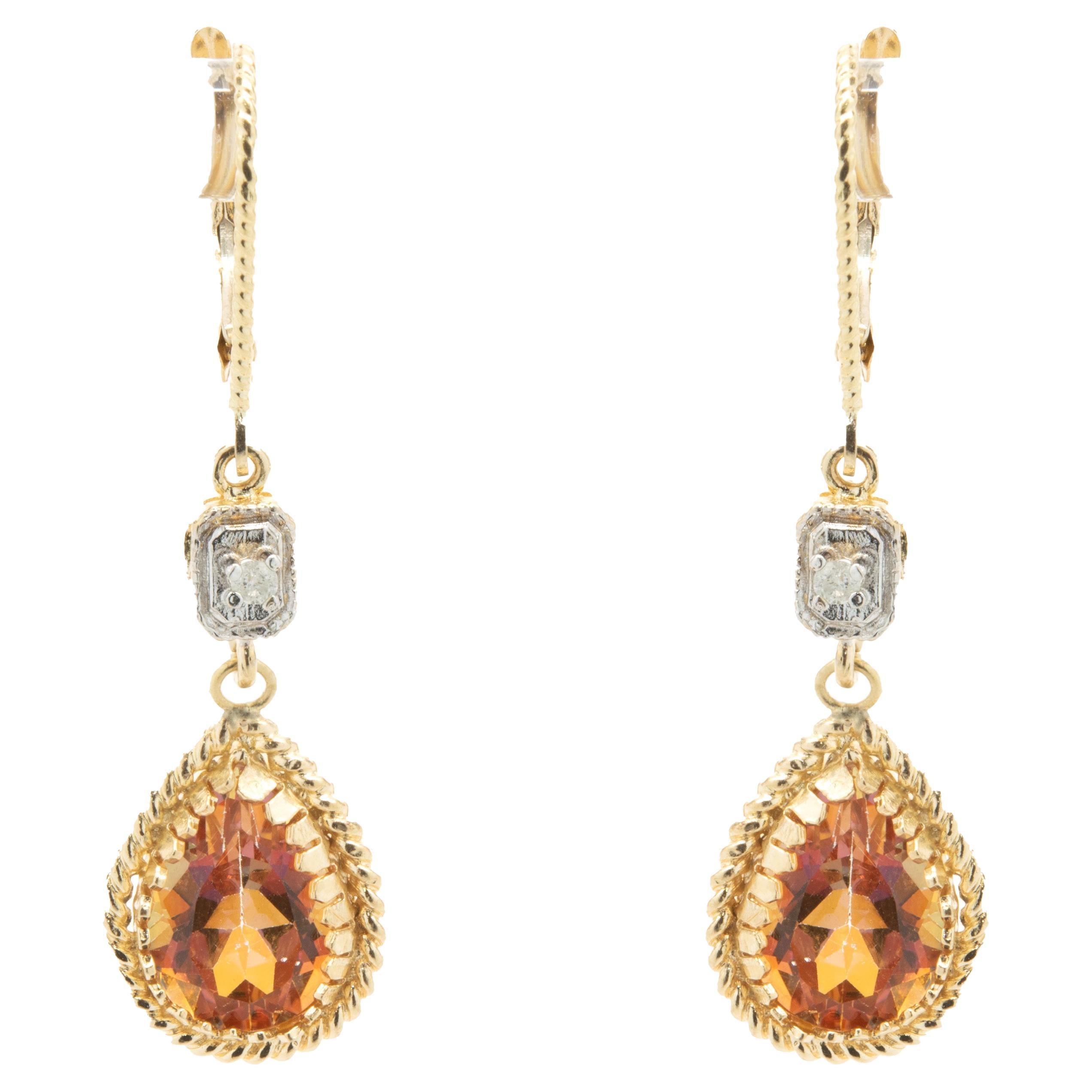 14 Karat Gelbgold Rosa Mystic Topas und Diamant-Tropfen-Ohrringe im Angebot