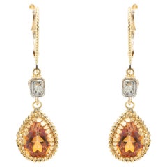 Boucles d'oreilles en goutte en or jaune 14 carats avec topaze mystique rose et diamants