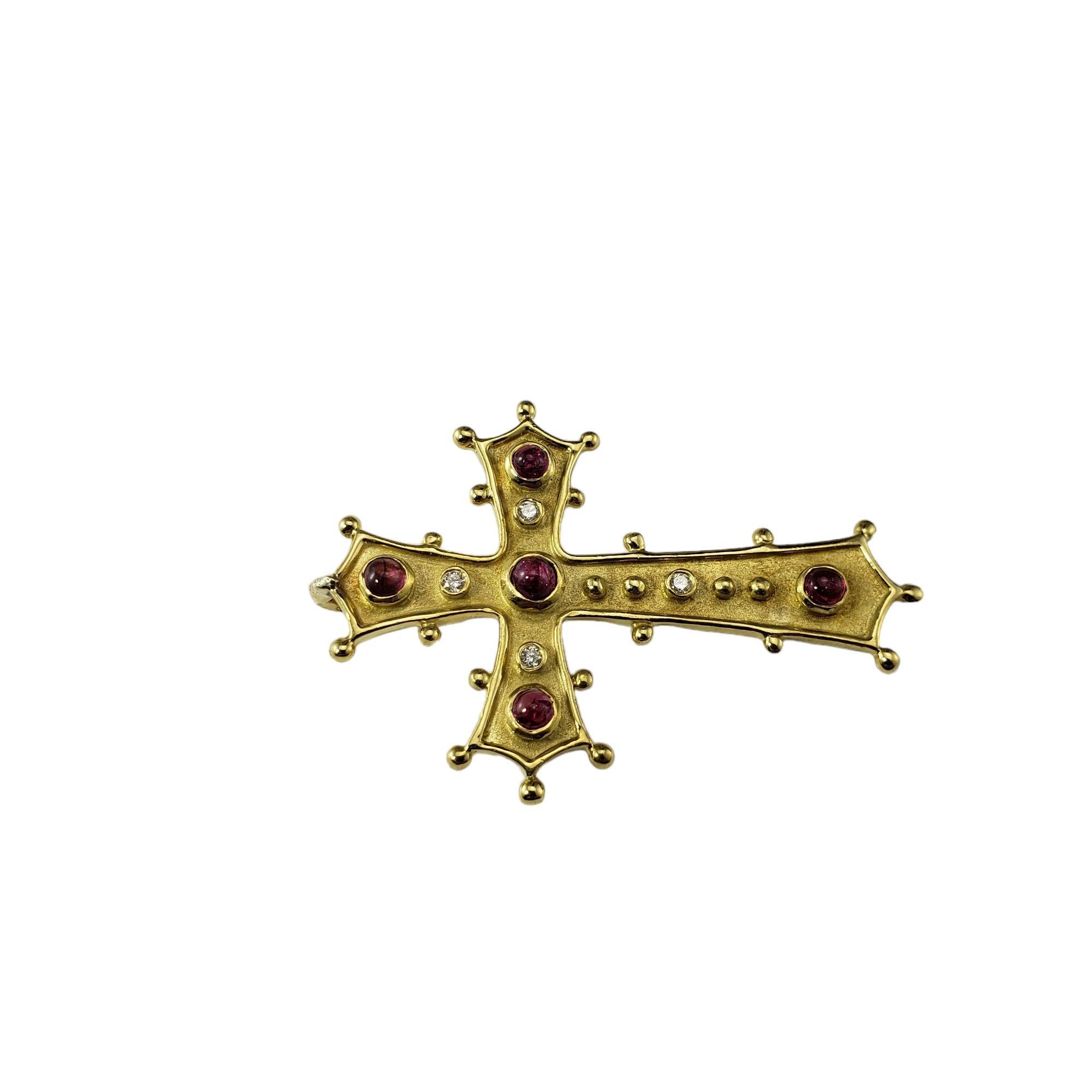Cabochon 14 Karat Yellow Gold Pink Sapphire and Diamond Cross Pendant #17160 For Sale