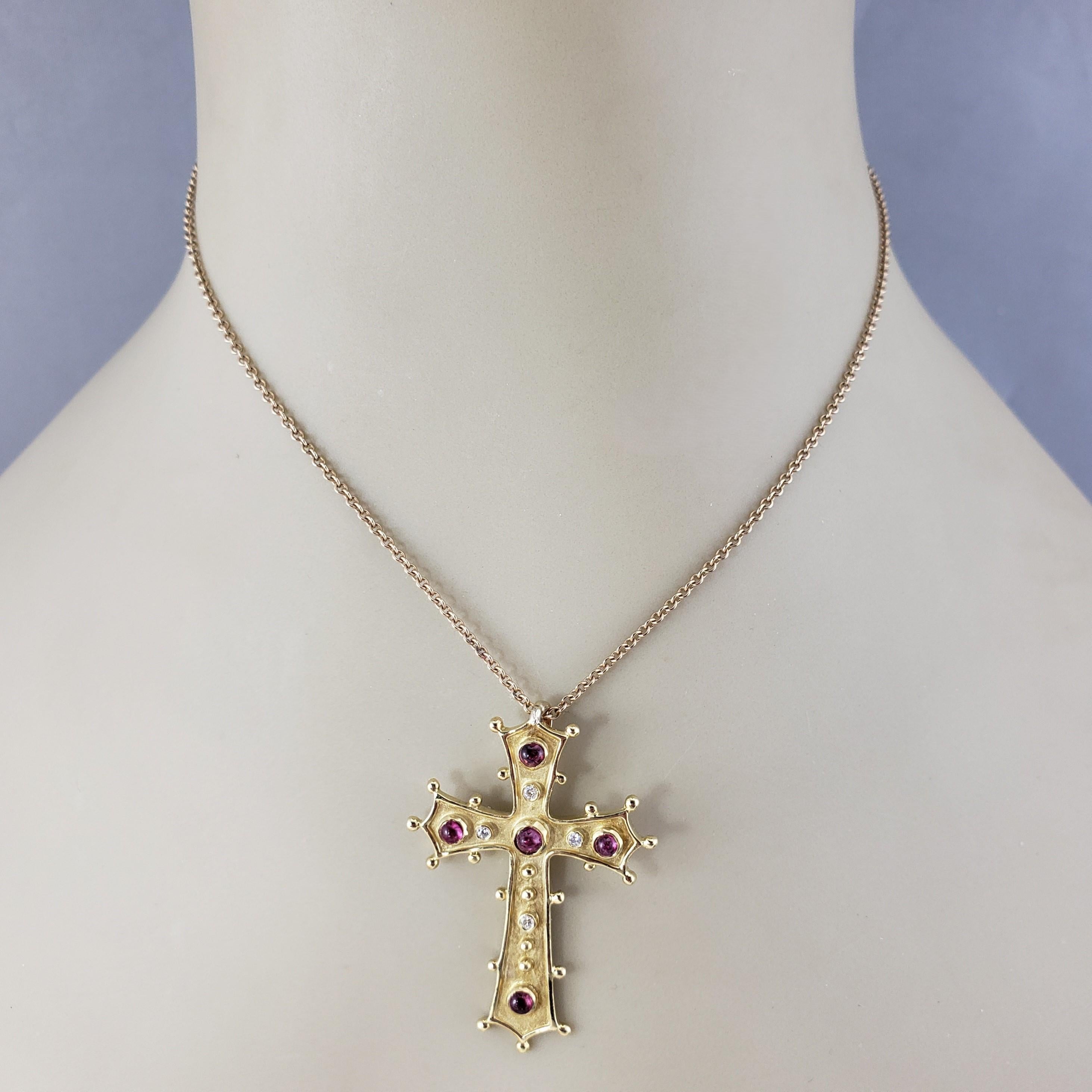 14 Karat Yellow Gold Pink Sapphire and Diamond Cross Pendant #17160 For Sale 1