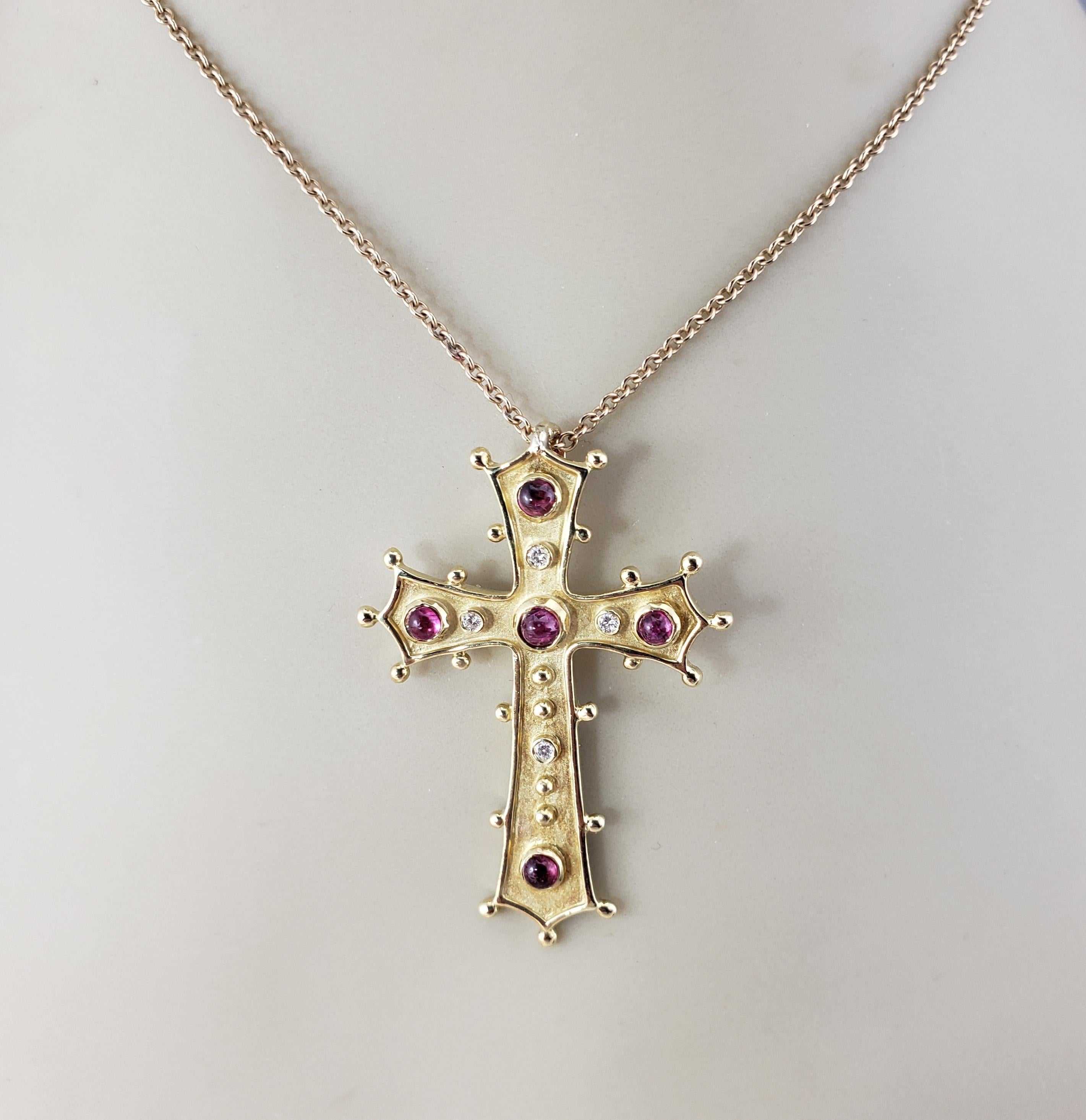 14 Karat Yellow Gold Pink Sapphire and Diamond Cross Pendant #17160 For Sale 2