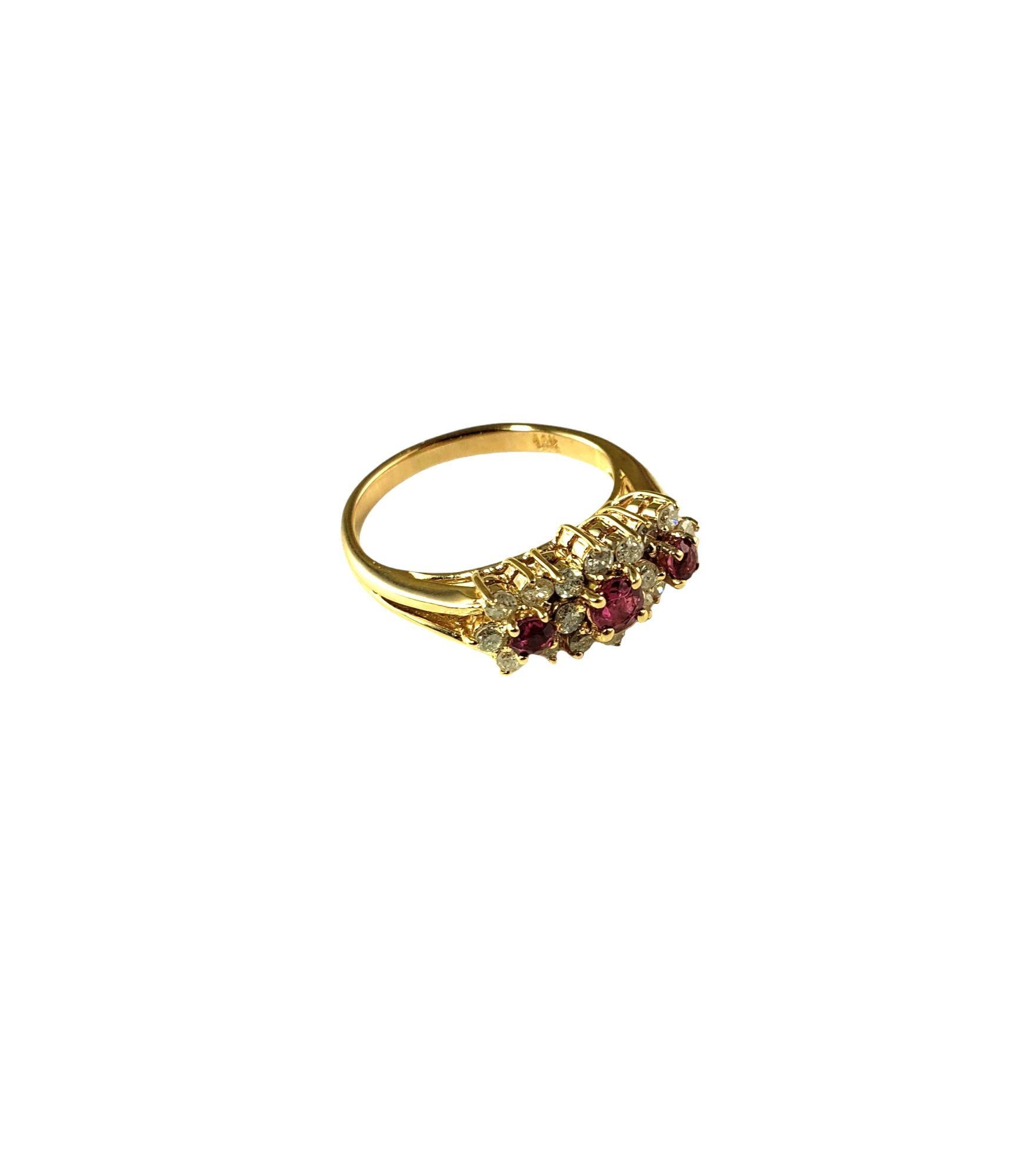 Round Cut  14 Karat Yellow Gold Pink Sapphire and Diamond Ring Size 5.25 #14333 For Sale