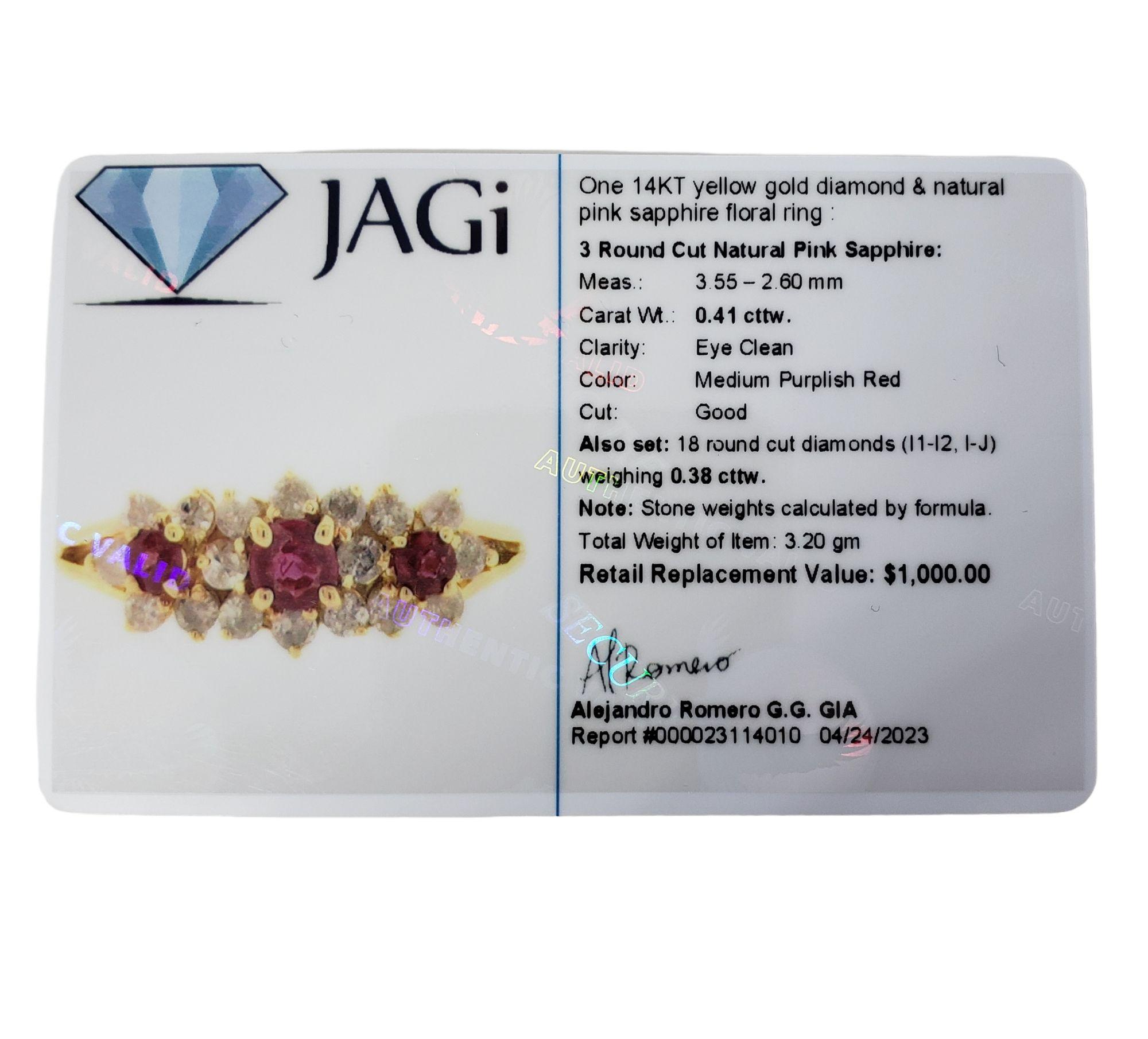  14 Karat Gelbgold Ring mit rosa Saphir und Diamant, Größe 5,25 #14333 im Angebot 1