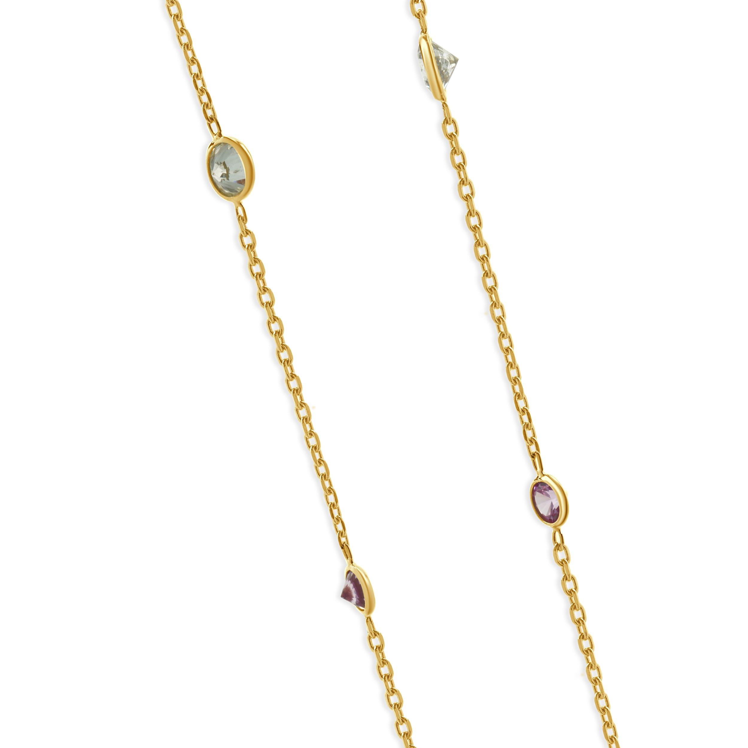 Taglio rotondo Collana con zaffiri rosa e diamanti in oro giallo 14 carati in vendita