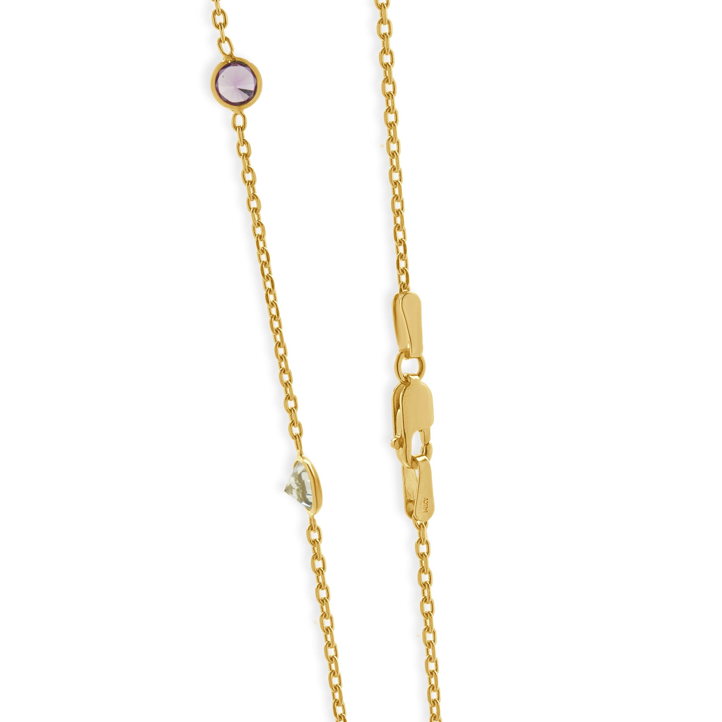 Collana con zaffiri rosa e diamanti in oro giallo 14 carati In condizioni ottime in vendita a Scottsdale, AZ