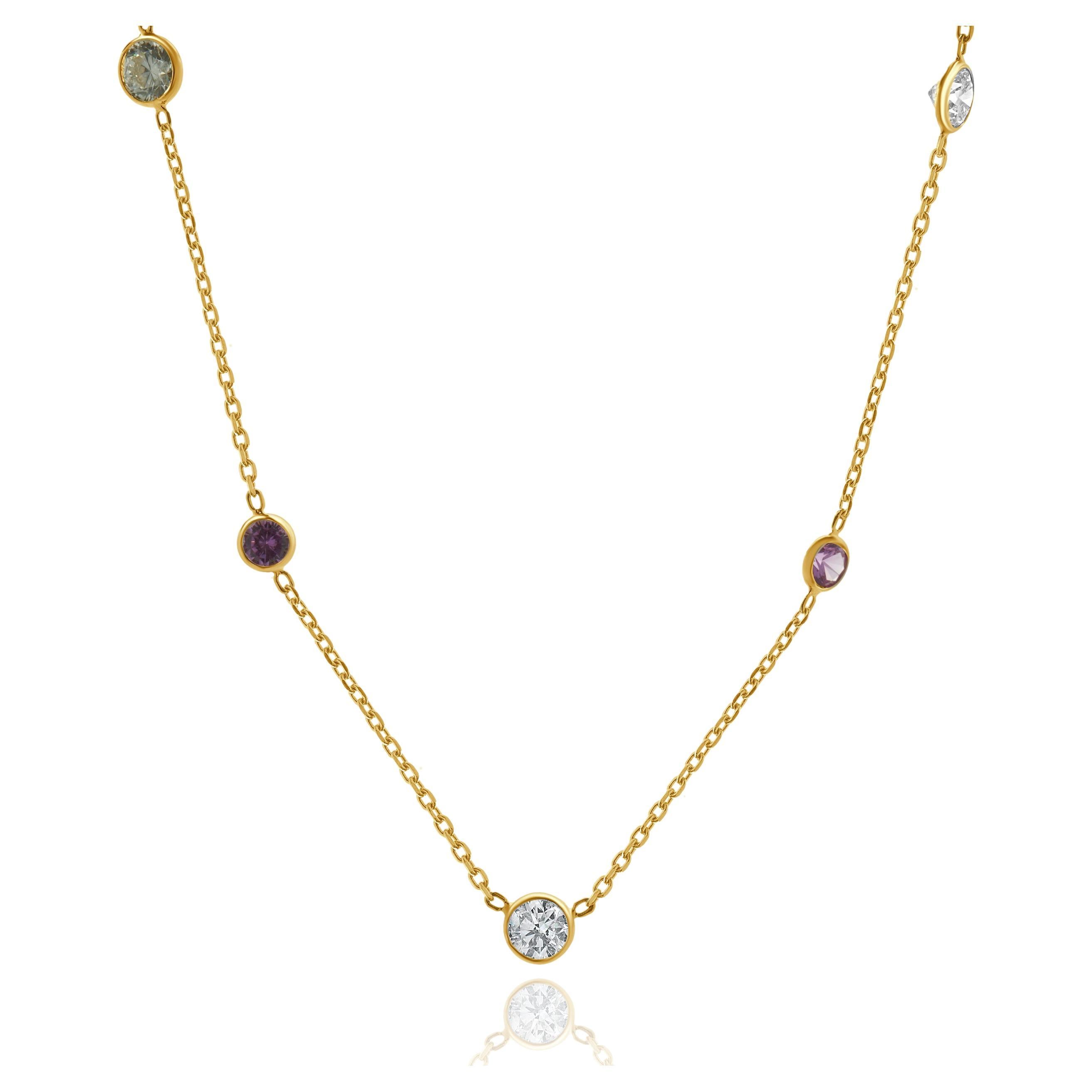14 Karat Yellow Gold Pink Sapphire & Diamonds By The Yard Necklace