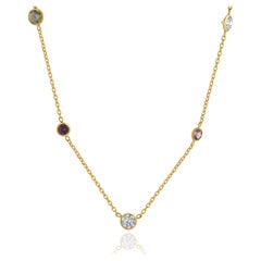 14 Karat Yellow Gold Pink Sapphire & Diamonds By The Yard Necklace