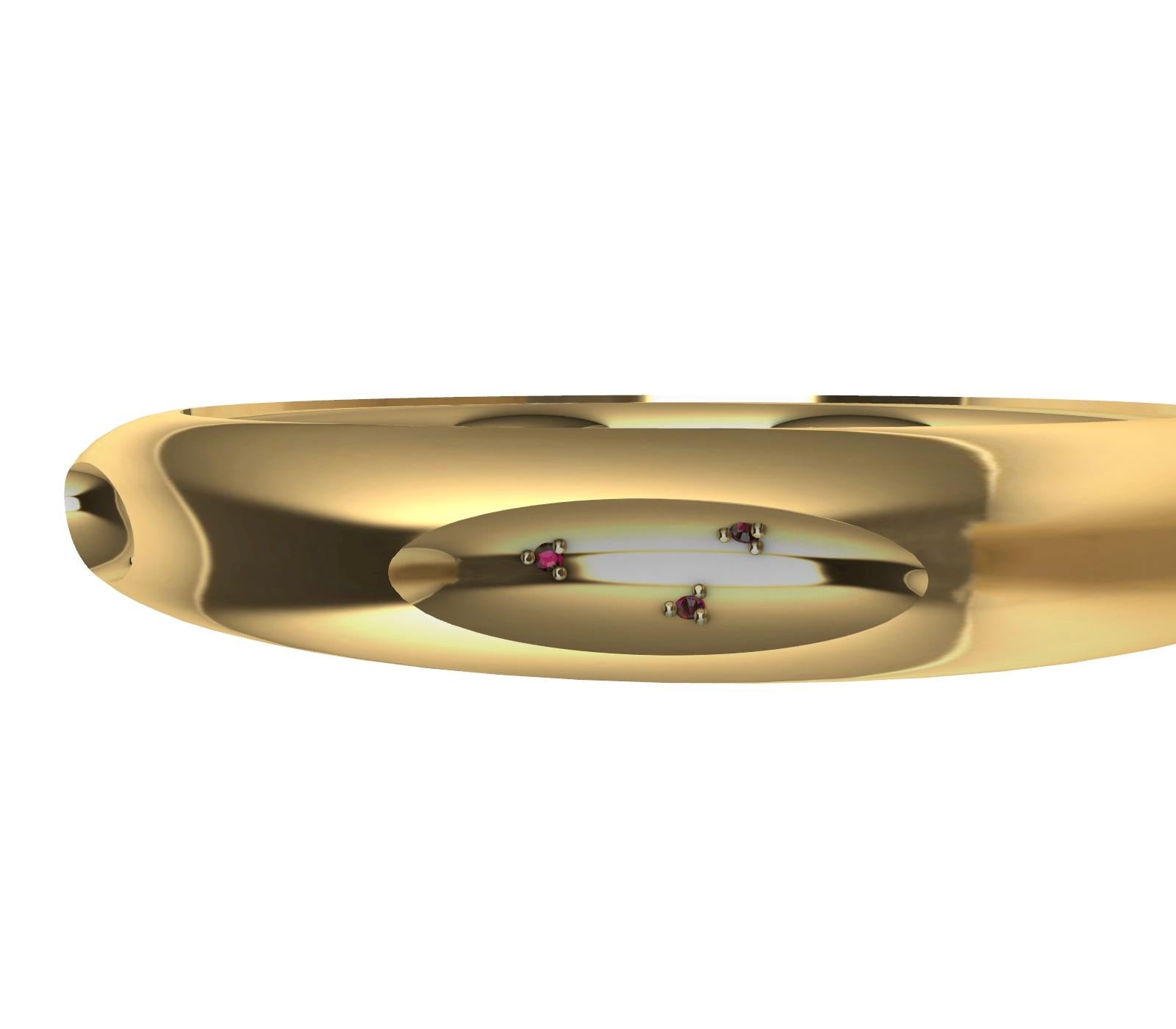 Bracelet en or jaune 18 carats vermeil 7 ovales, Le nombre sept, considéré comme le nombre parfait. Nouvellement conçu avec 21 saphirs roses parsemés autour des ovales concaves. Polis  Finition 9 mm de large x 6,25 mm de haut, un simple demi-rond