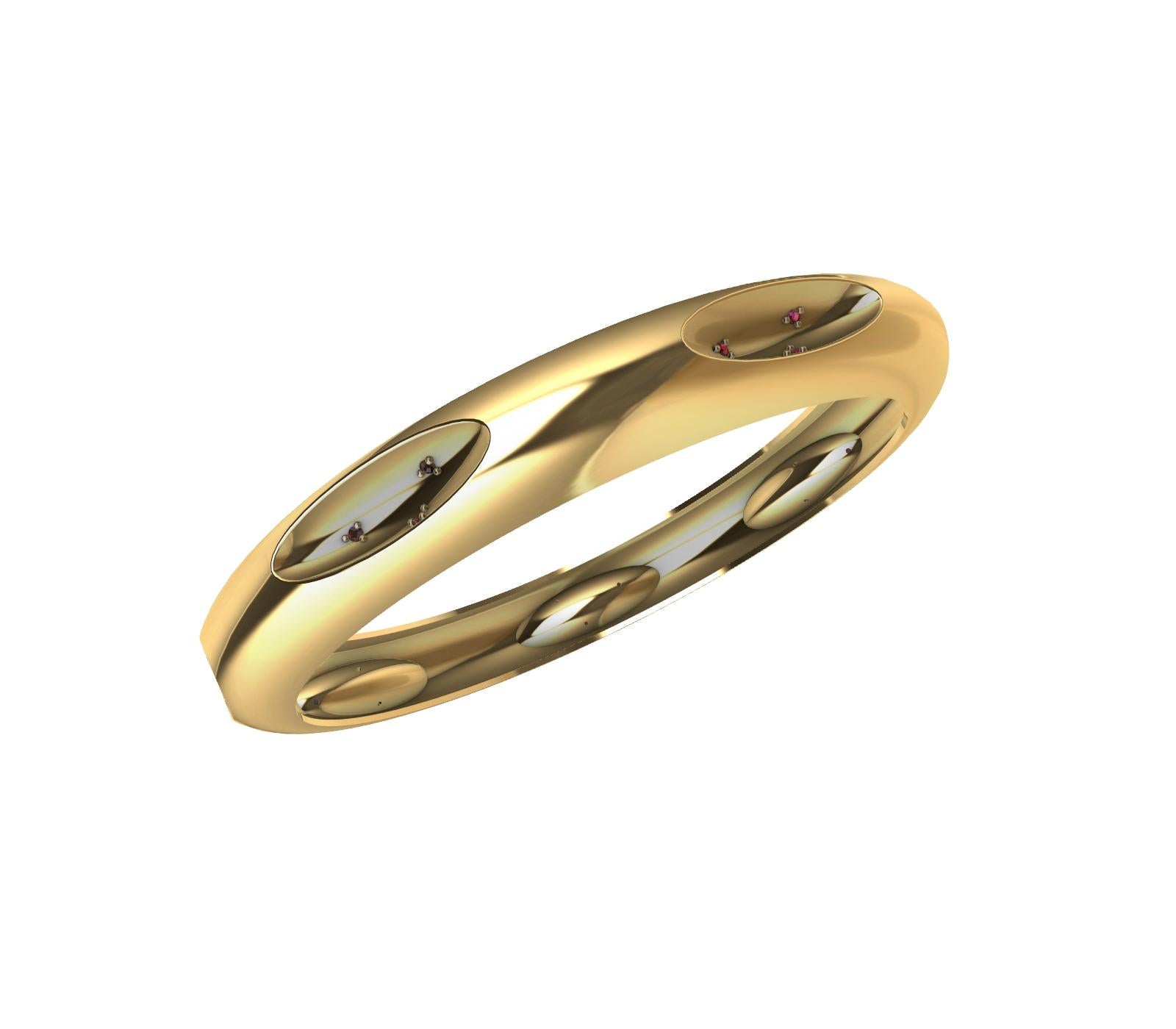 Contemporain Bracelet jonc ovale en or jaune 14 carats avec 7 saphirs roses en vente