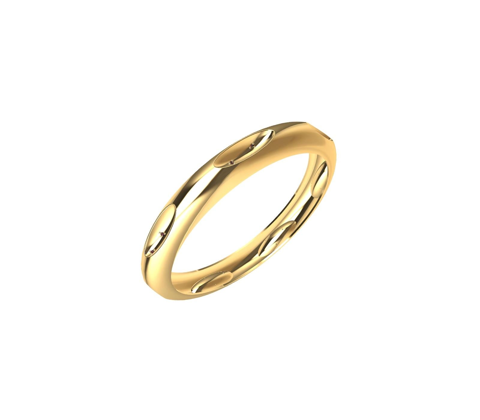 Bracelet jonc ovale en or jaune 14 carats avec 7 saphirs roses en vente 3
