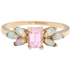 14 Karat Yellow Gold, Pink Topaz and Opal Ring