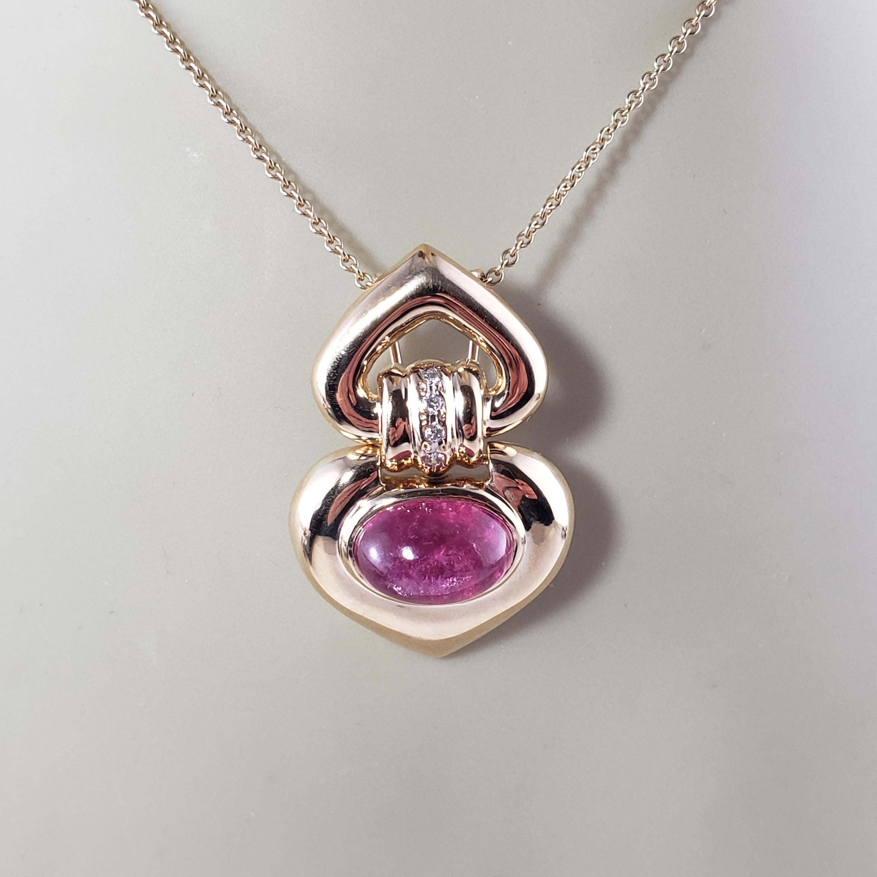 14 Karat Yellow Gold Pink Tourmaline and Diamond Pendant #14011 In Good Condition For Sale In Washington Depot, CT